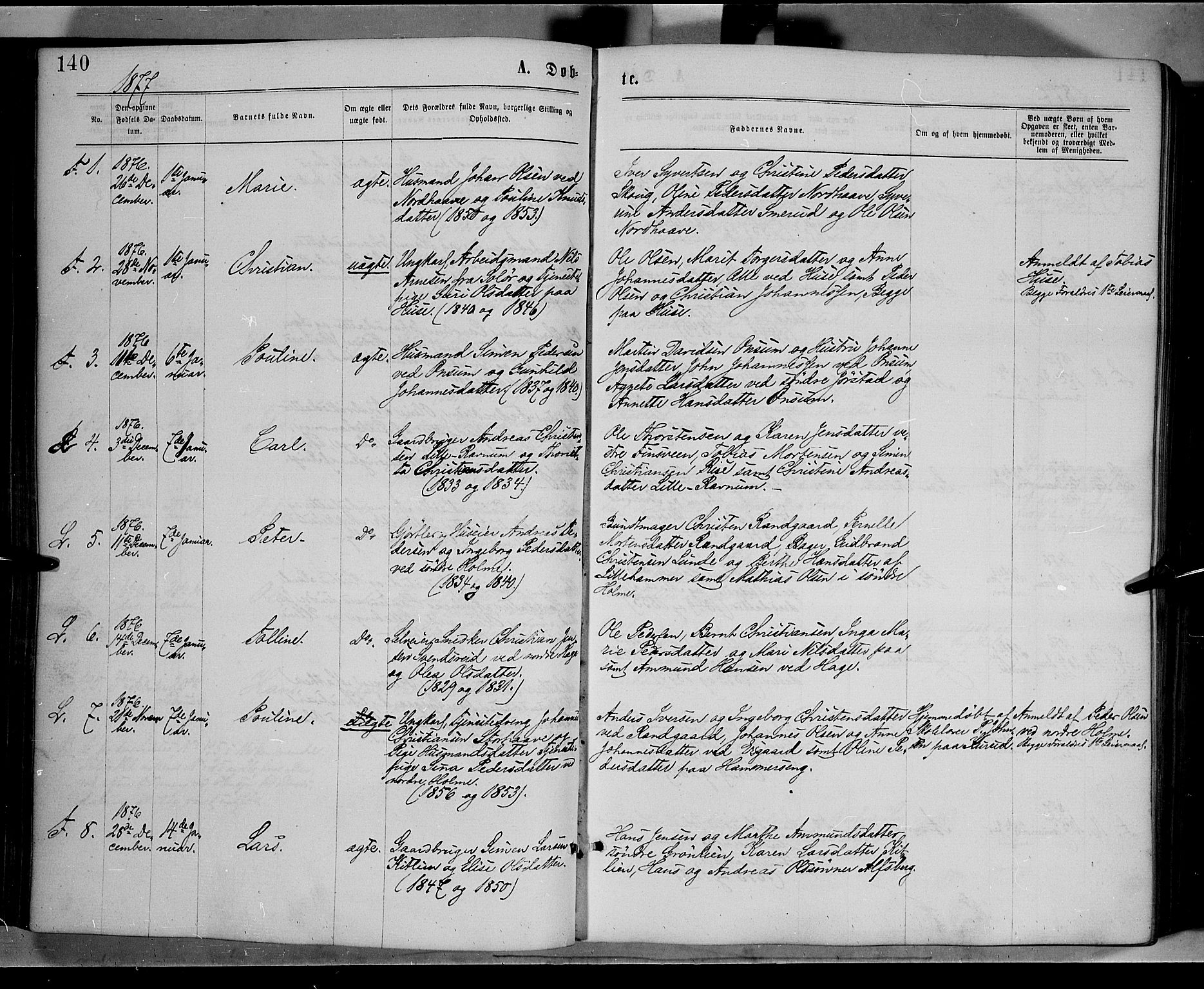 Fåberg prestekontor, SAH/PREST-086/H/Ha/Haa/L0007: Parish register (official) no. 7, 1868-1878, p. 140