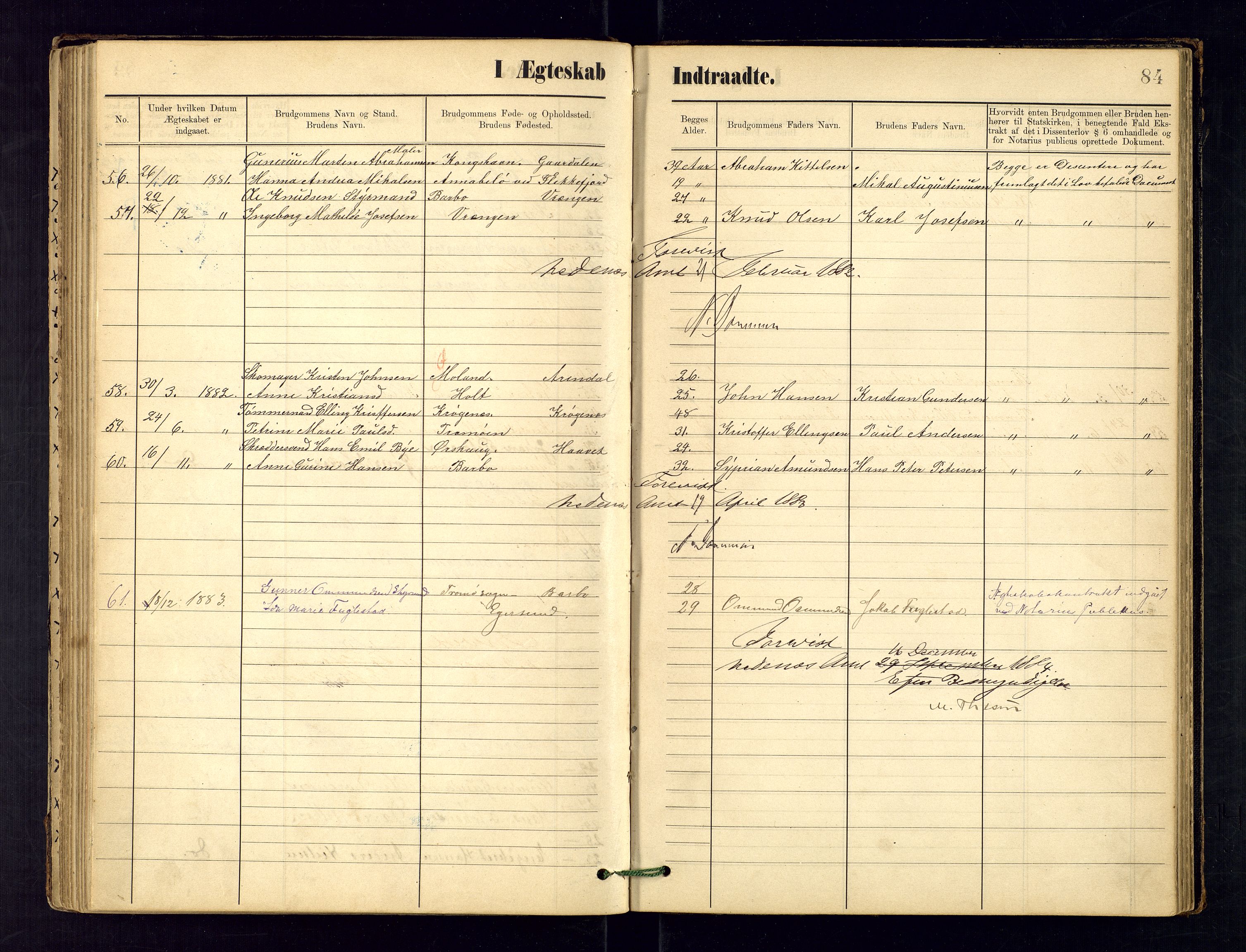 Metodistmenigheten, Arendal, AV/SAK-1292-0011/F/Fa/L0003: Dissenter register no. 3, 1879-1893, p. 84