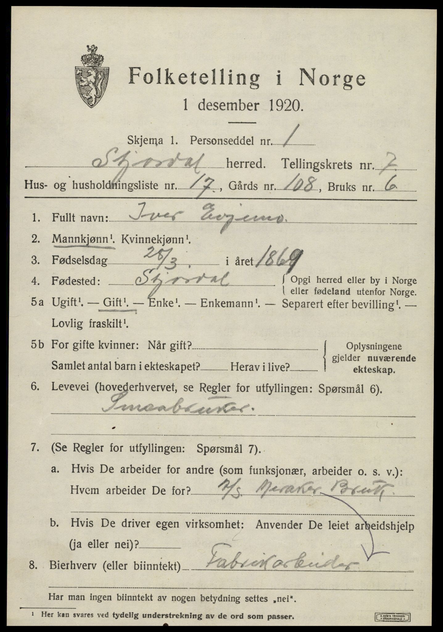 SAT, 1920 census for Stjørdal, 1920, p. 7310