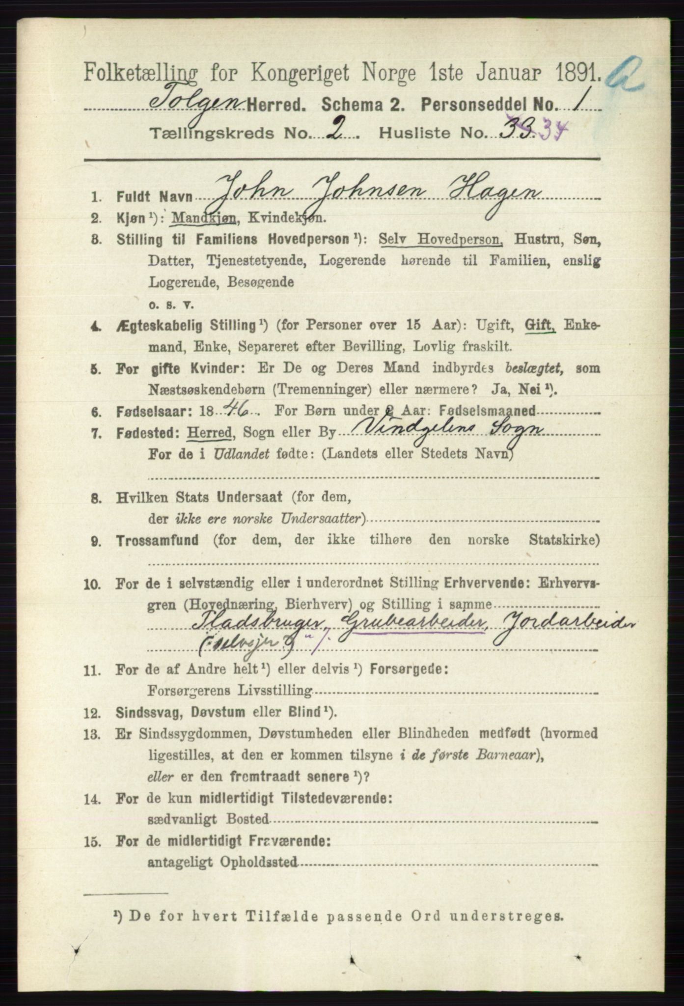 RA, 1891 census for 0436 Tolga, 1891, p. 491