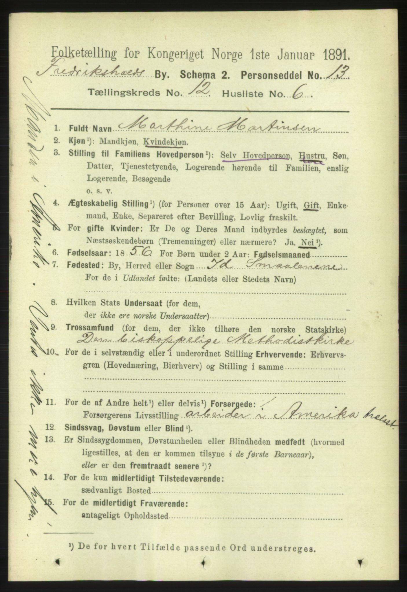 RA, 1891 census for 0101 Fredrikshald, 1891, p. 8404