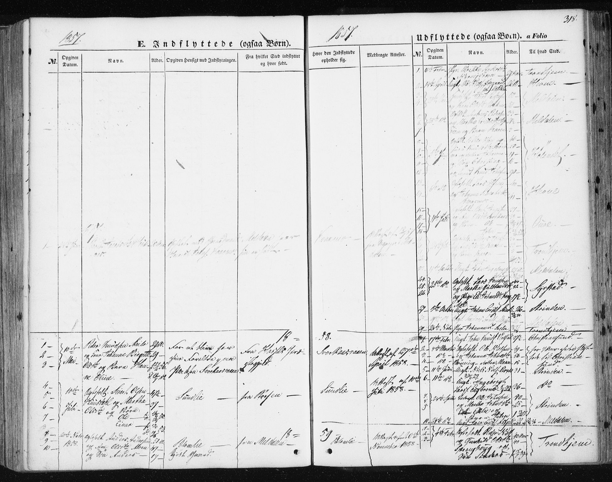 Ministerialprotokoller, klokkerbøker og fødselsregistre - Sør-Trøndelag, SAT/A-1456/668/L0806: Parish register (official) no. 668A06, 1854-1869, p. 318