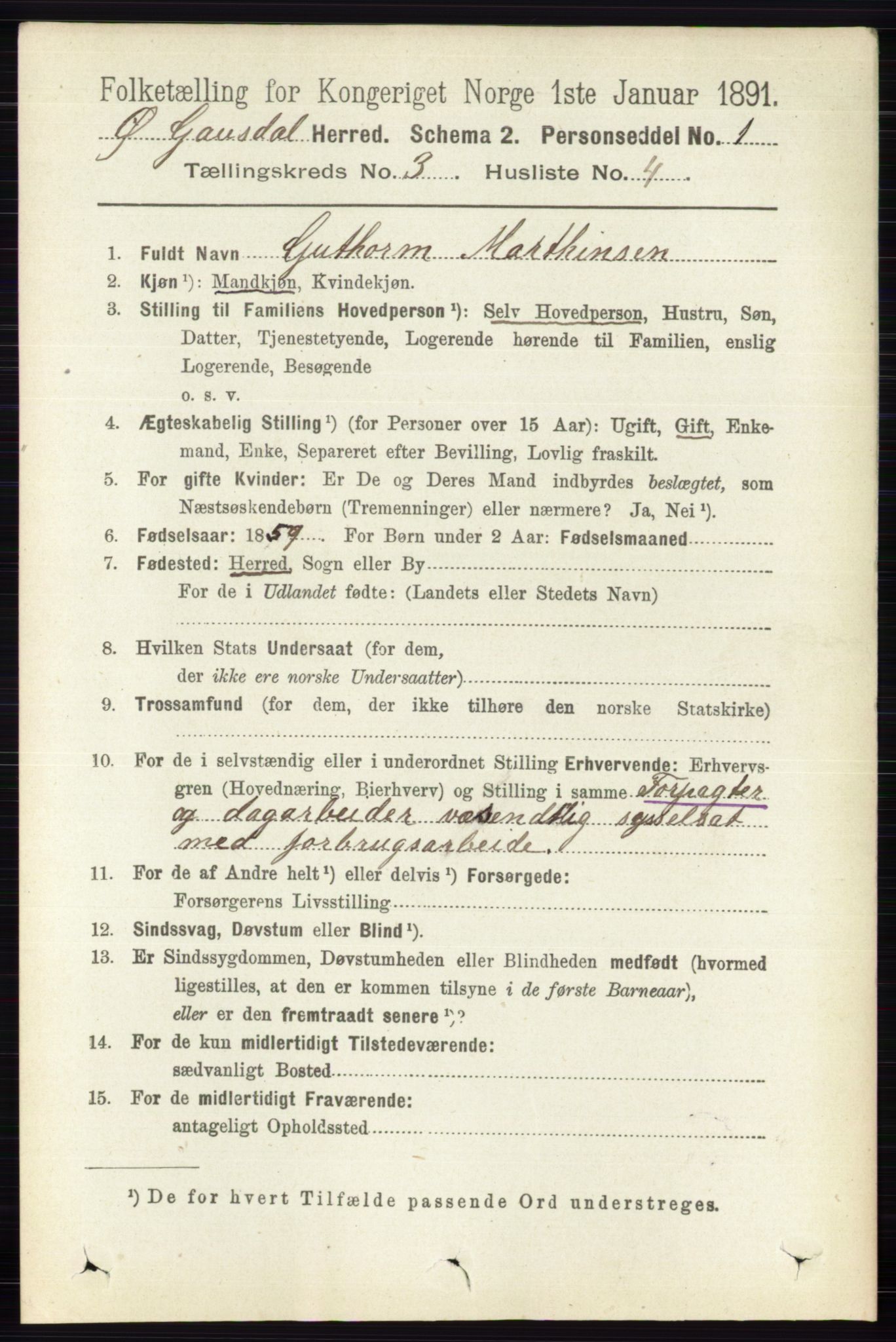 RA, 1891 census for 0522 Østre Gausdal, 1891, p. 1740