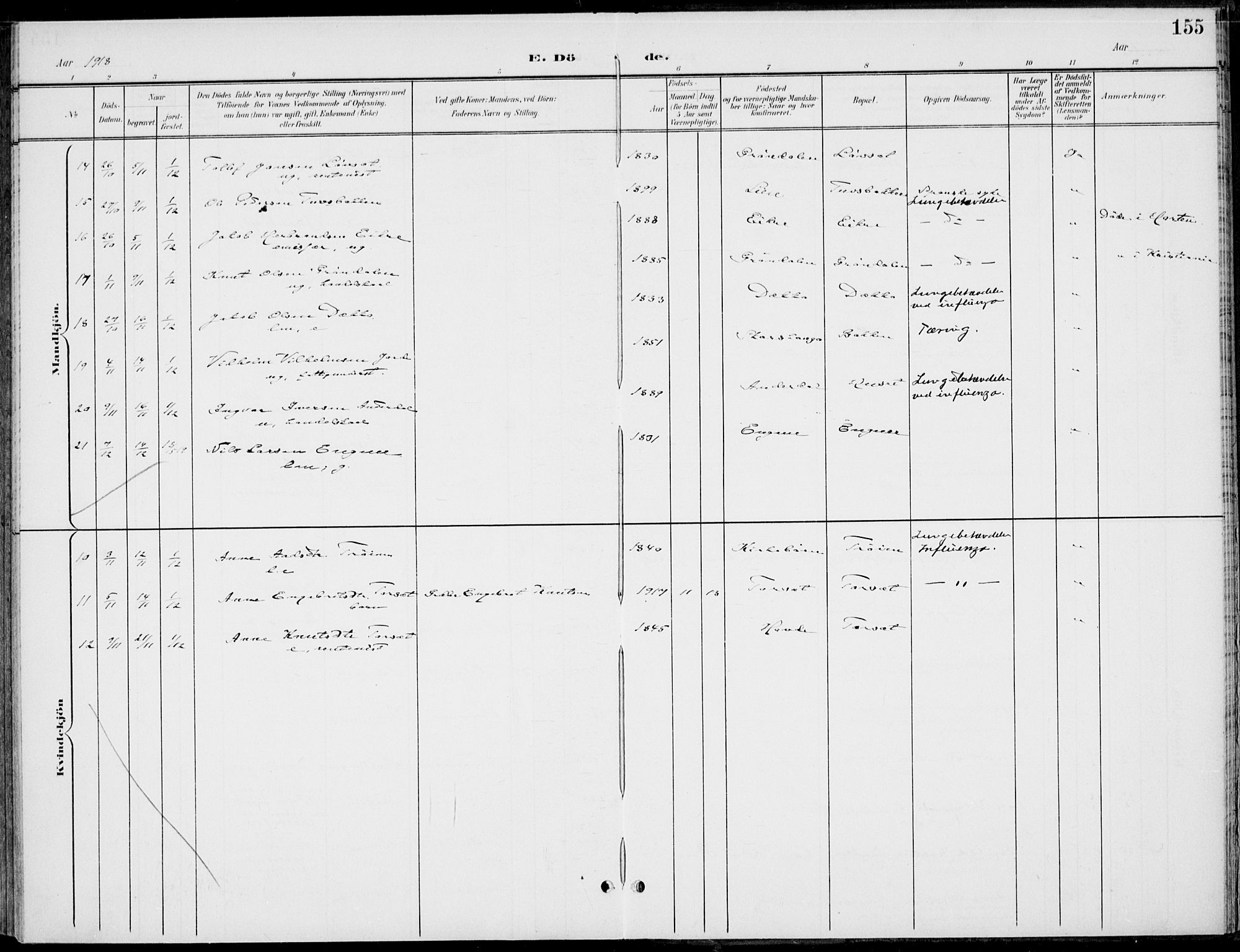 Gol kirkebøker, AV/SAKO-A-226/F/Fb/L0002: Parish register (official) no. II 2, 1900-1921, p. 155