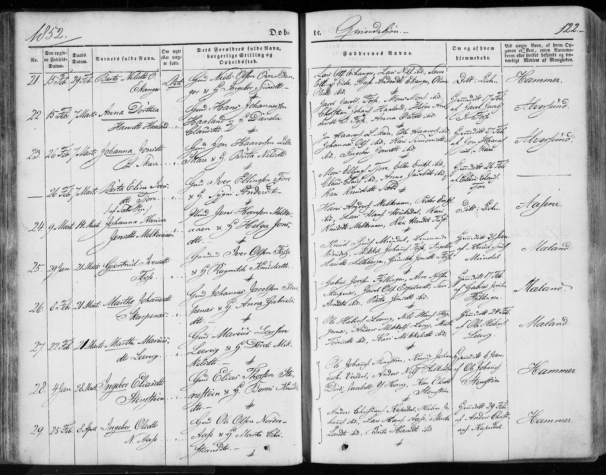 Hamre sokneprestembete, AV/SAB-A-75501/H/Ha/Haa/Haaa/L0013: Parish register (official) no. A 13, 1846-1857, p. 122