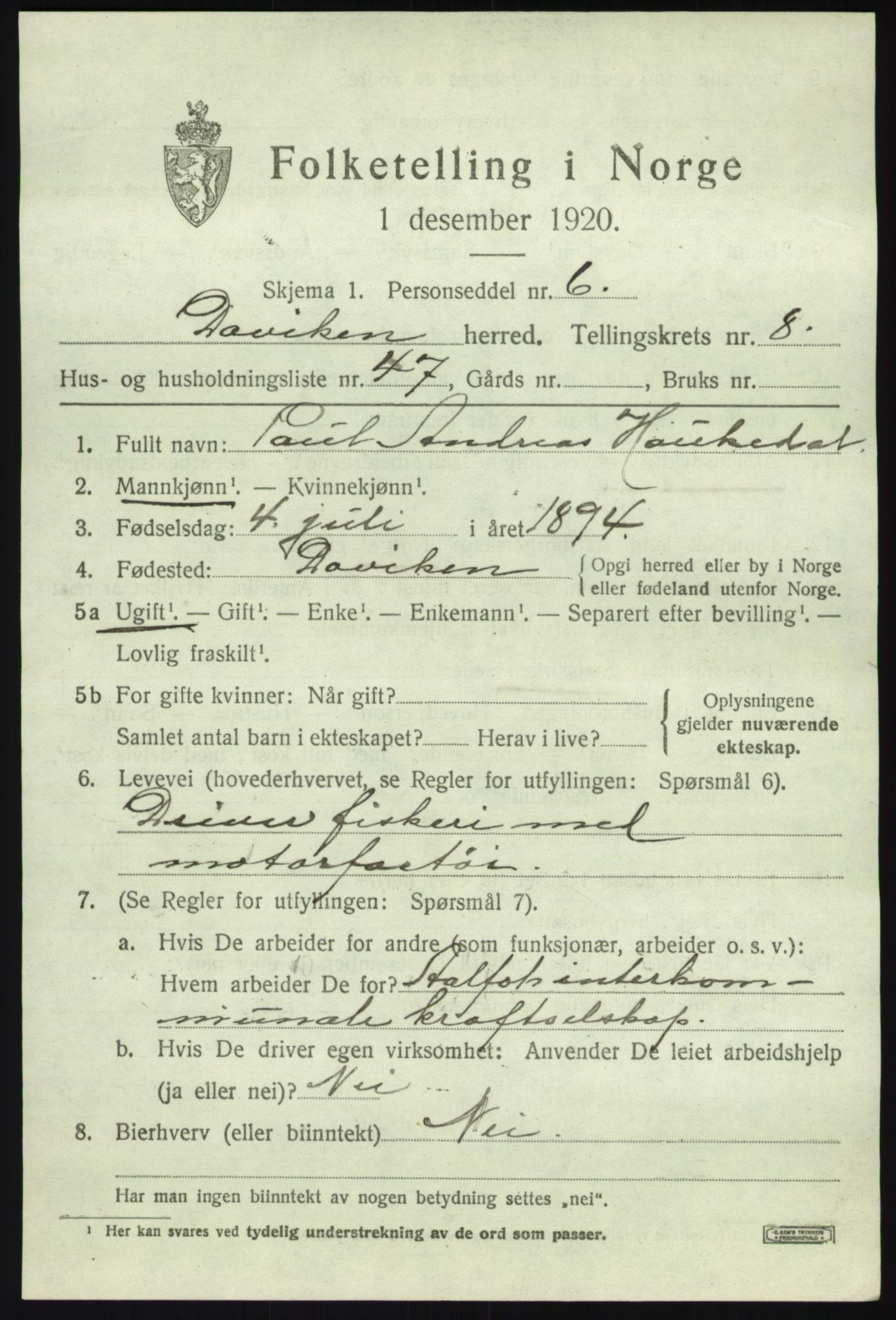 SAB, 1920 census for Davik, 1920, p. 4783