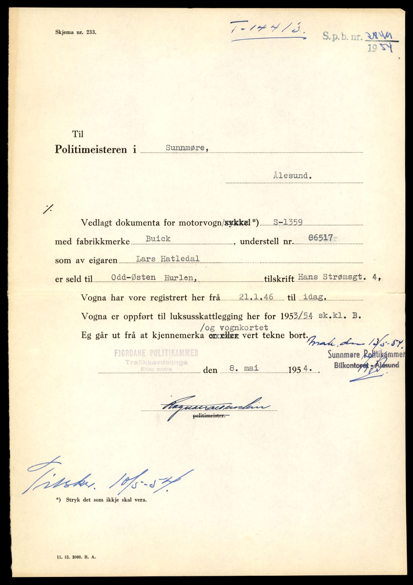 Møre og Romsdal vegkontor - Ålesund trafikkstasjon, AV/SAT-A-4099/F/Fe/L0045: Registreringskort for kjøretøy T 14320 - T 14444, 1927-1998, p. 2375