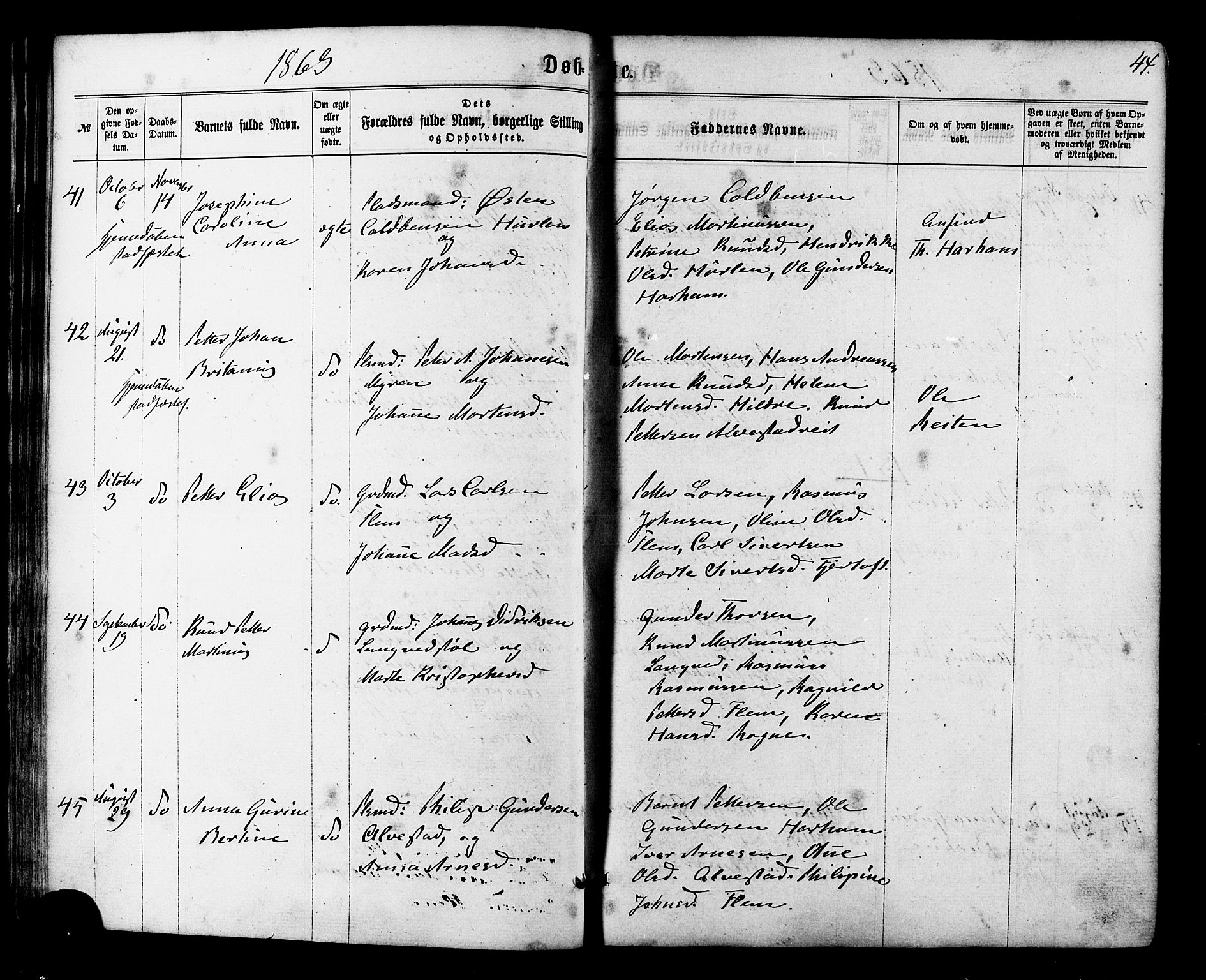 Ministerialprotokoller, klokkerbøker og fødselsregistre - Møre og Romsdal, SAT/A-1454/536/L0498: Parish register (official) no. 536A07, 1862-1875, p. 44