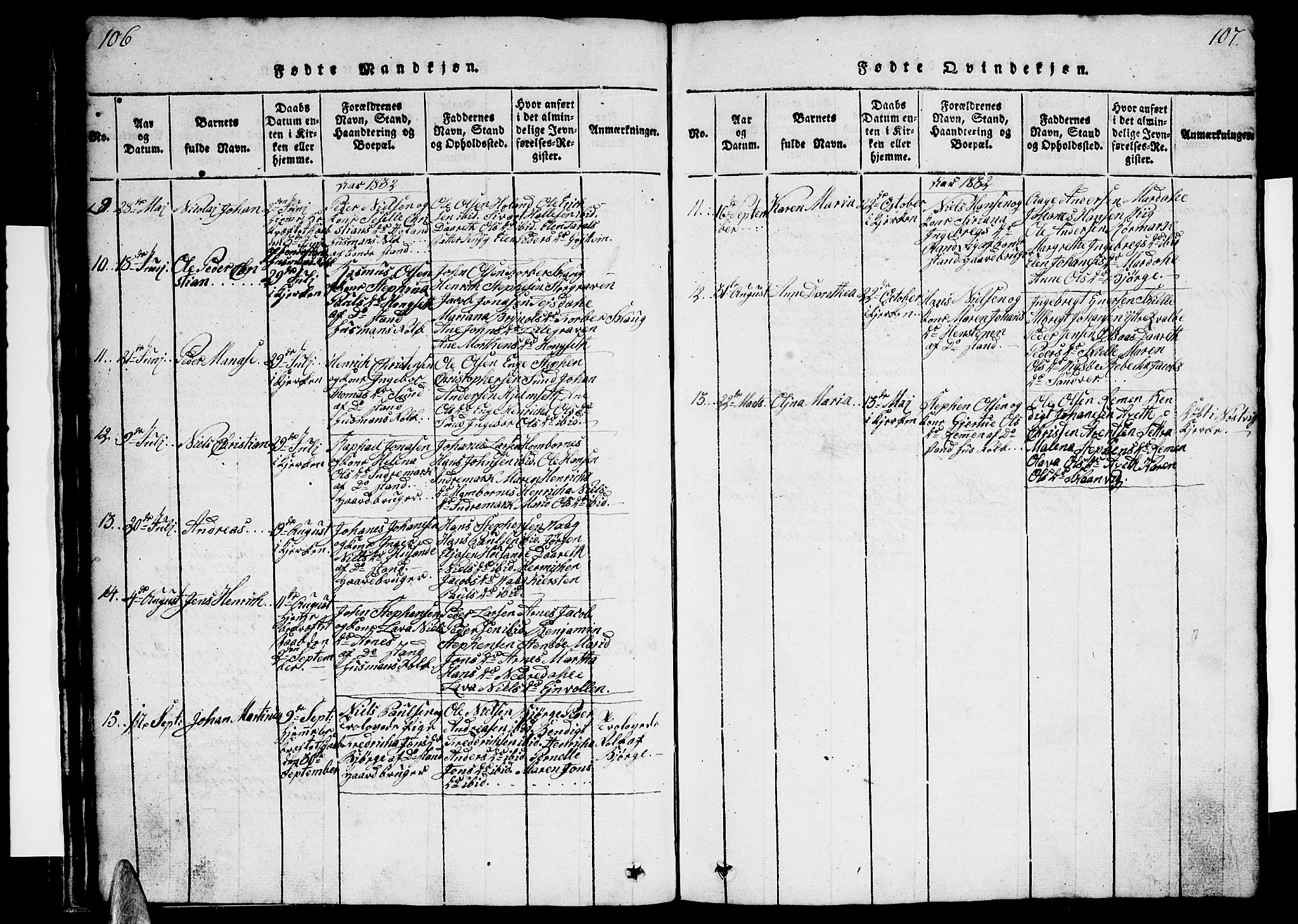 Ministerialprotokoller, klokkerbøker og fødselsregistre - Nordland, AV/SAT-A-1459/812/L0186: Parish register (copy) no. 812C04, 1820-1849, p. 106-107