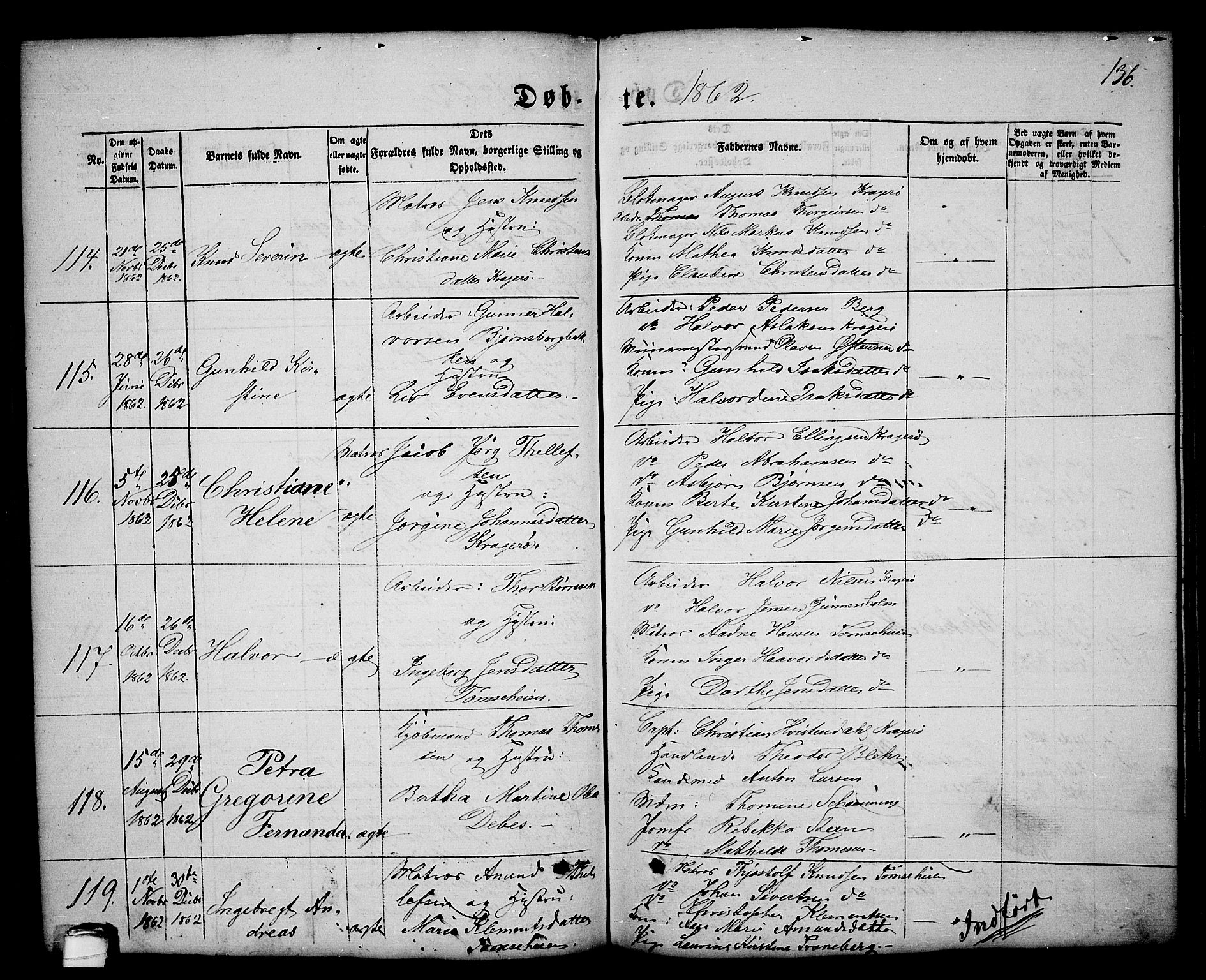 Kragerø kirkebøker, AV/SAKO-A-278/G/Ga/L0004: Parish register (copy) no. 4, 1853-1865, p. 136