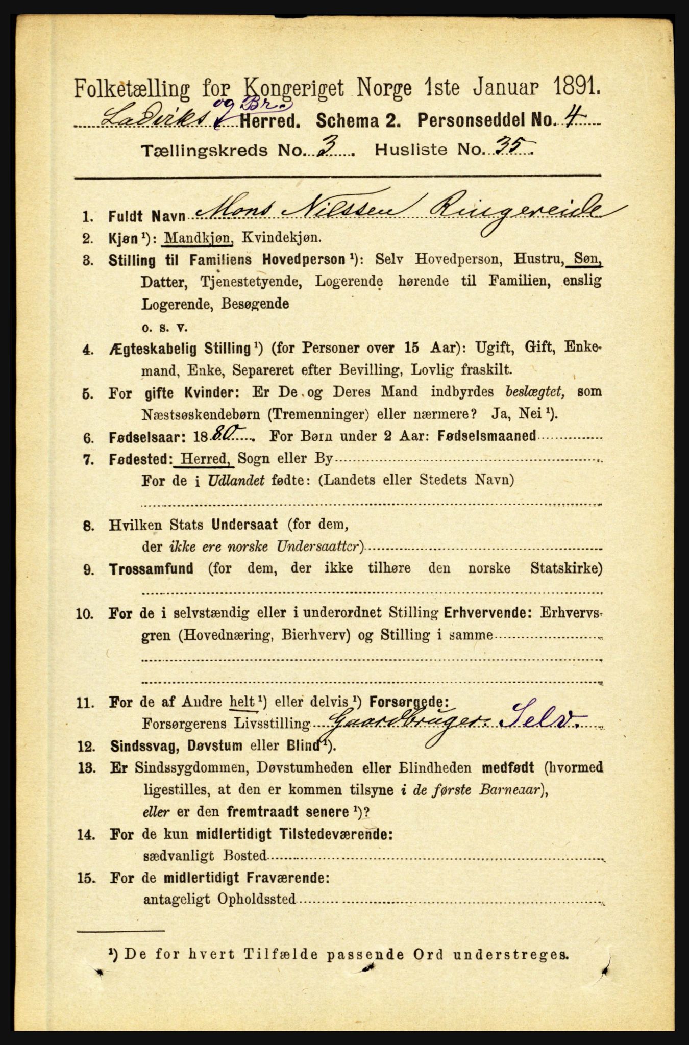 RA, 1891 census for 1415 Lavik og Brekke, 1891, p. 707