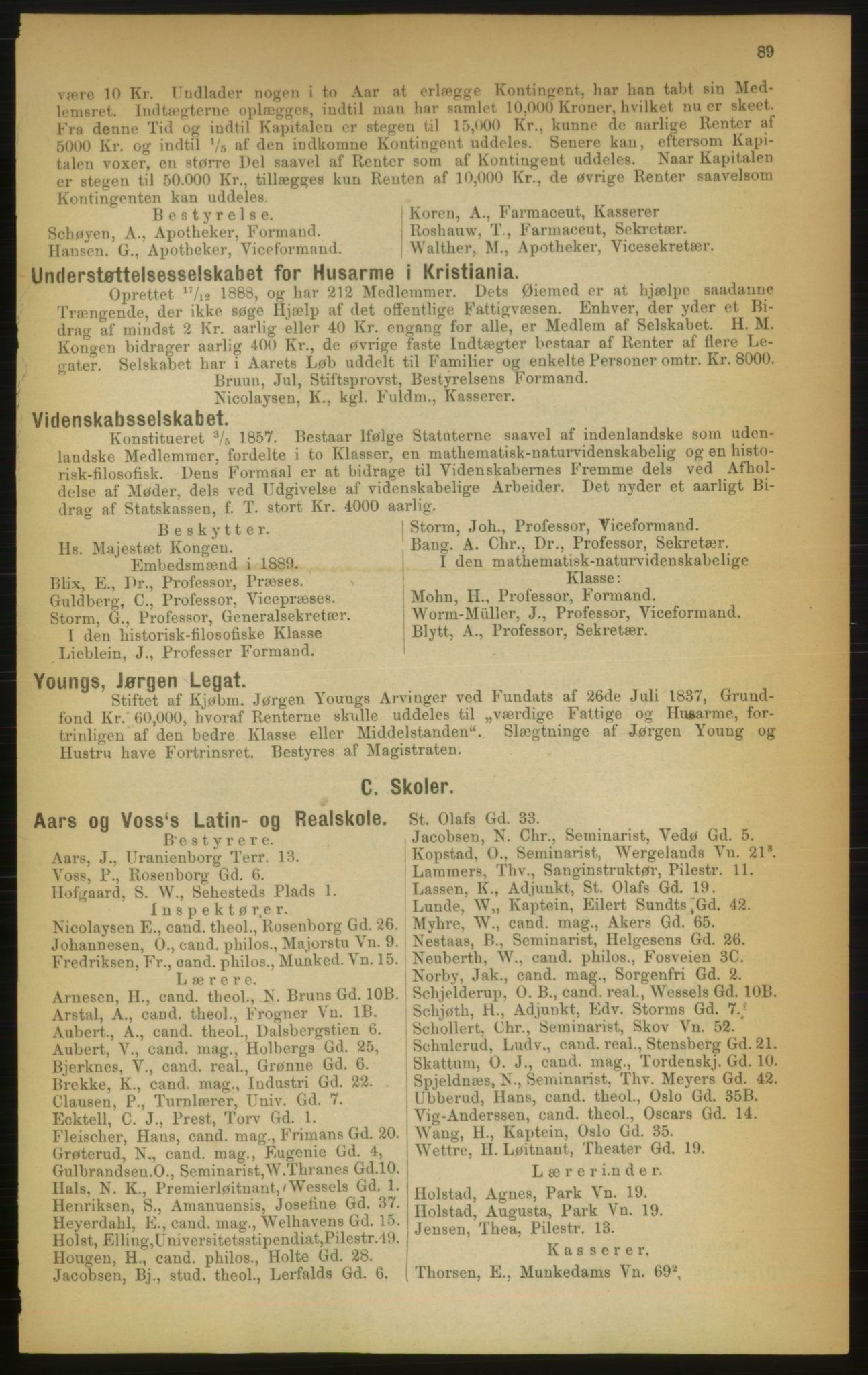 Kristiania/Oslo adressebok, PUBL/-, 1889, p. 89