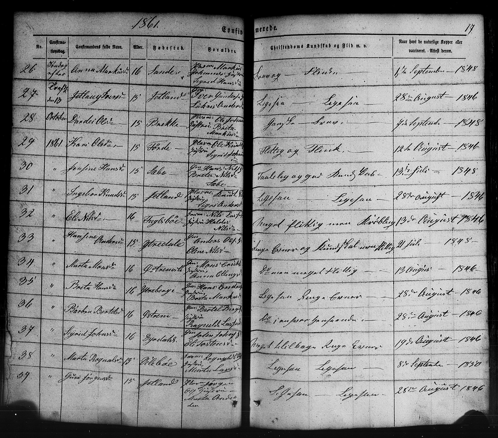 Lavik sokneprestembete, AV/SAB-A-80901: Parish register (copy) no. B 1, 1854-1881, p. 17