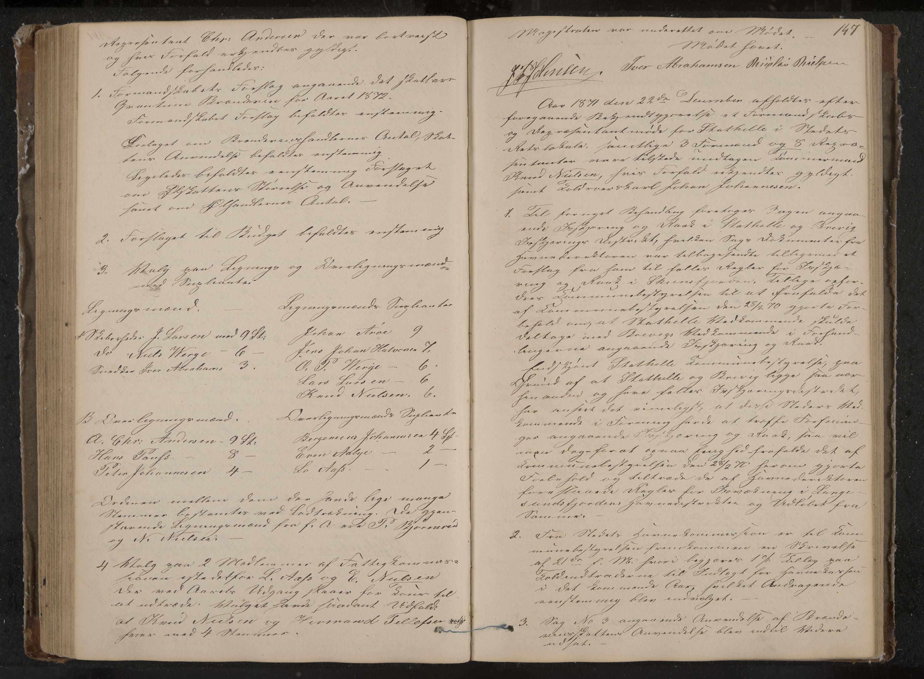 Stathelle formannskap og sentraladministrasjon, IKAK/0803021/A/L0001: Møtebok, 1852-1891, p. 147