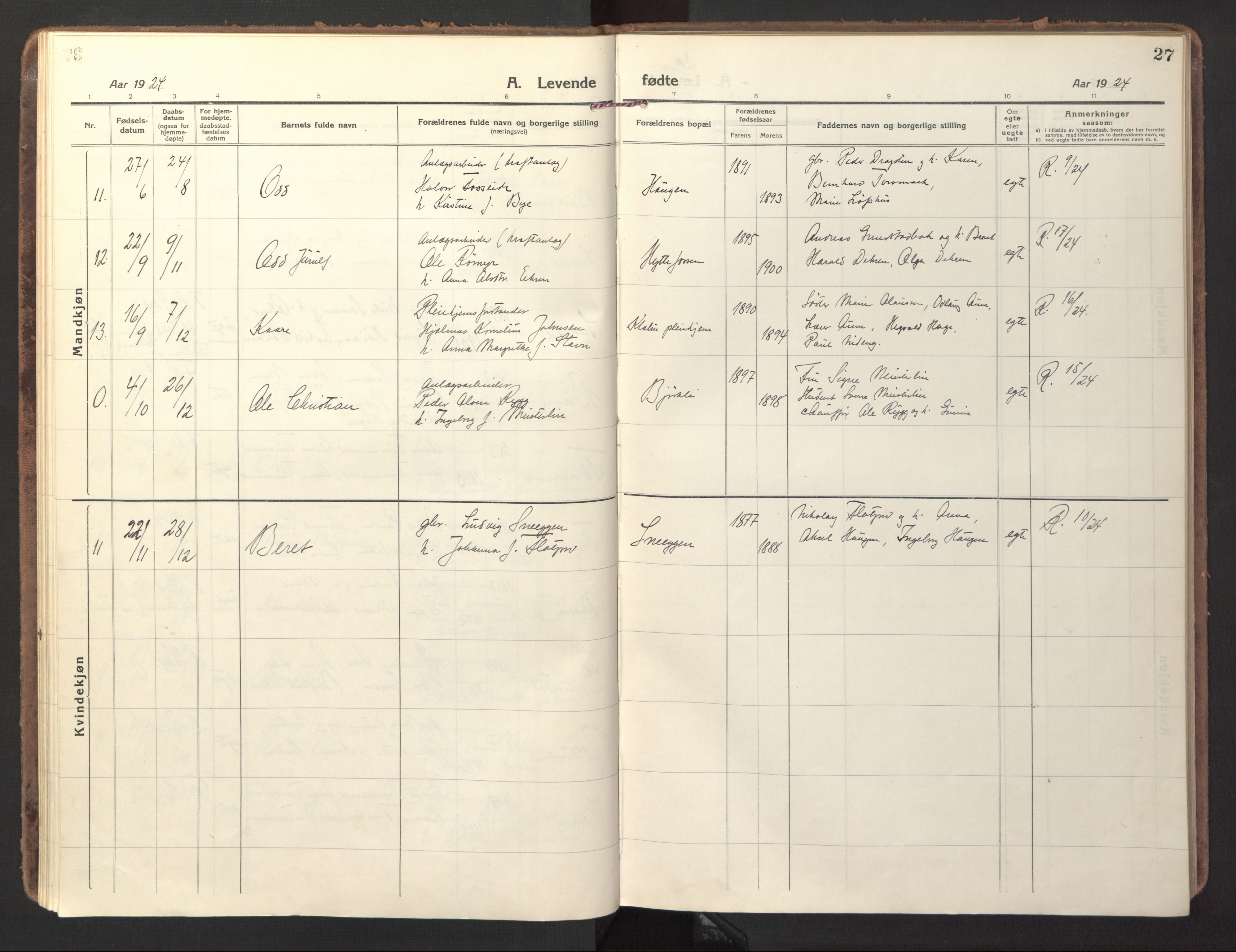 Ministerialprotokoller, klokkerbøker og fødselsregistre - Sør-Trøndelag, SAT/A-1456/618/L0449: Parish register (official) no. 618A12, 1917-1924, p. 27