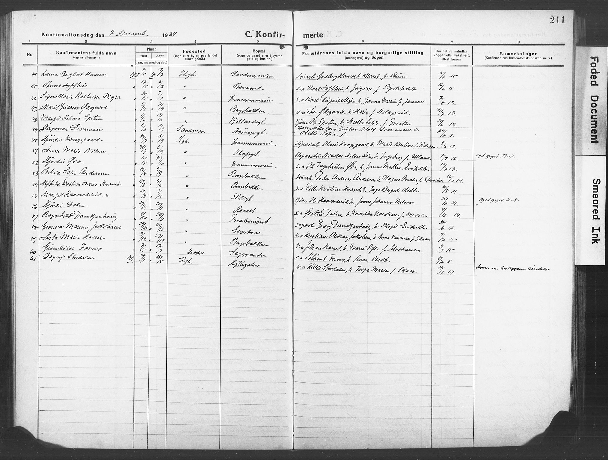 Kongsberg kirkebøker, SAKO/A-22/G/Ga/L0008: Parish register (copy) no. 8, 1915-1932, p. 211