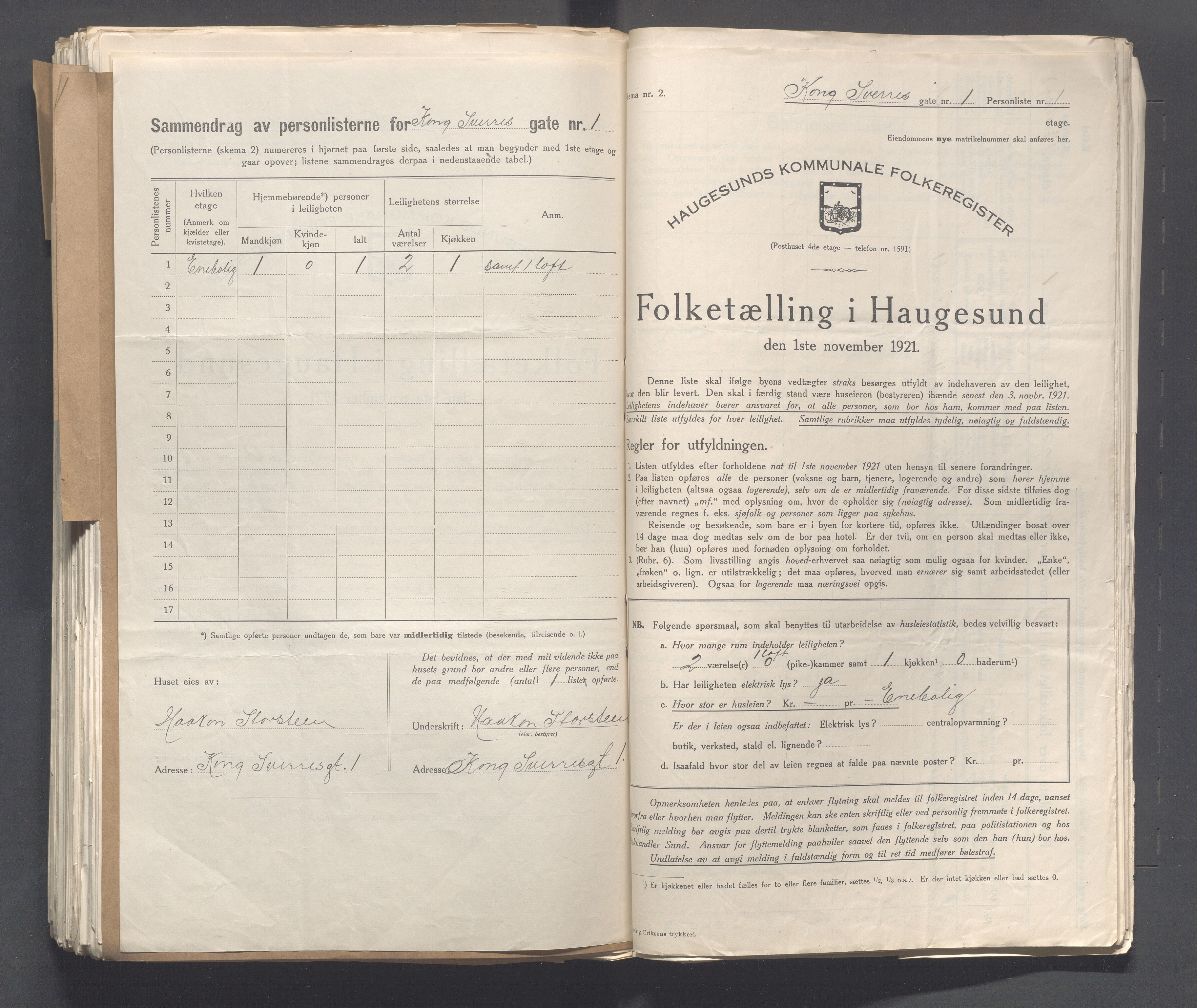 IKAR, Local census 1.11.1921 for Haugesund, 1921, p. 2958