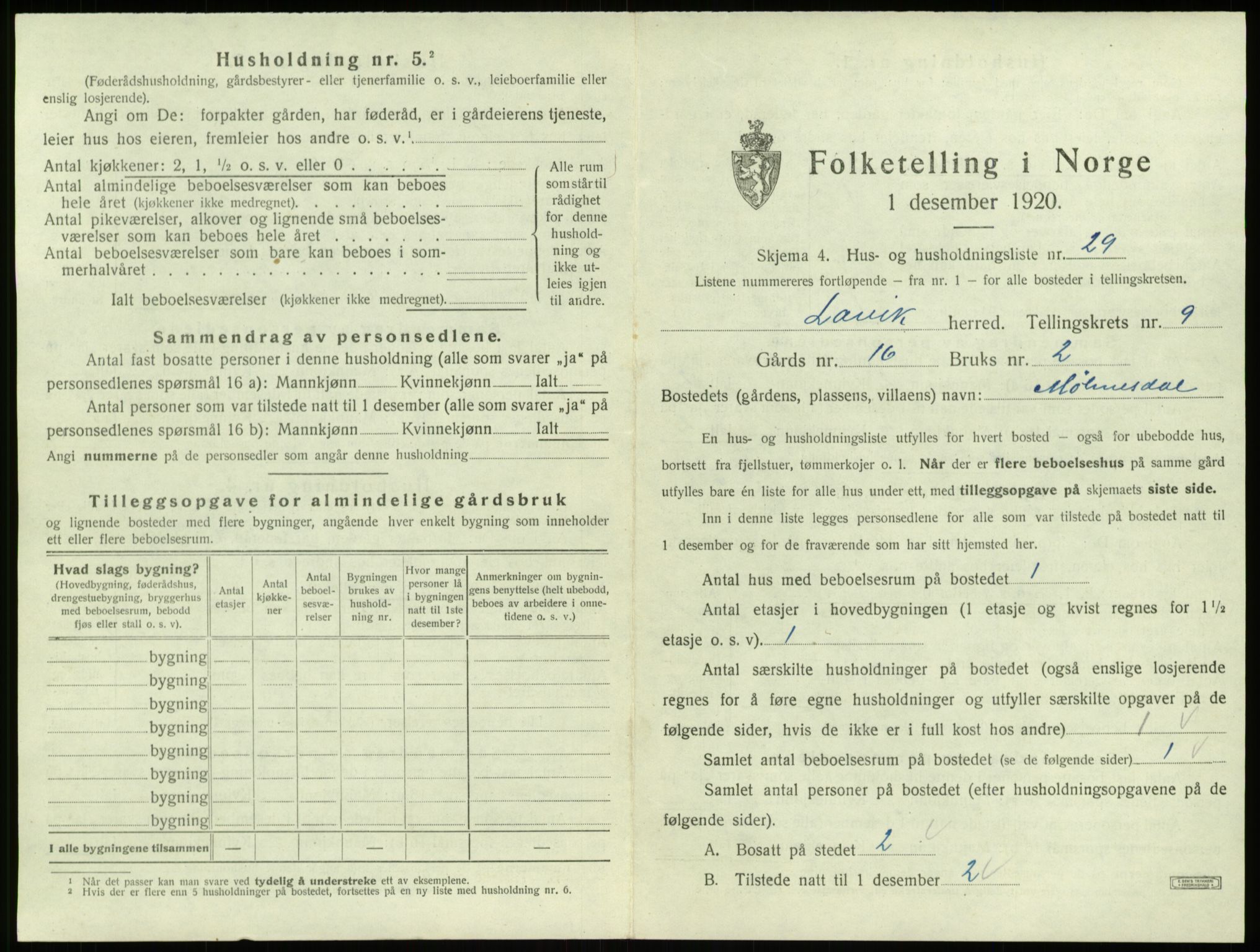 SAB, 1920 census for Lavik, 1920, p. 349