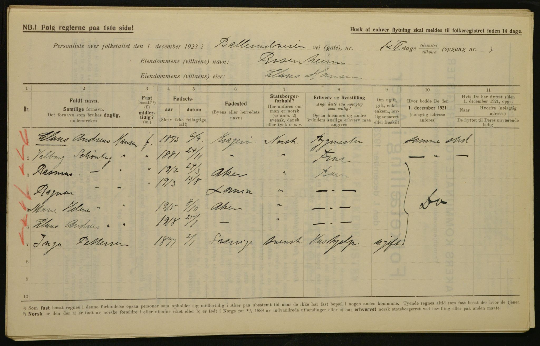 , Municipal Census 1923 for Aker, 1923, p. 338