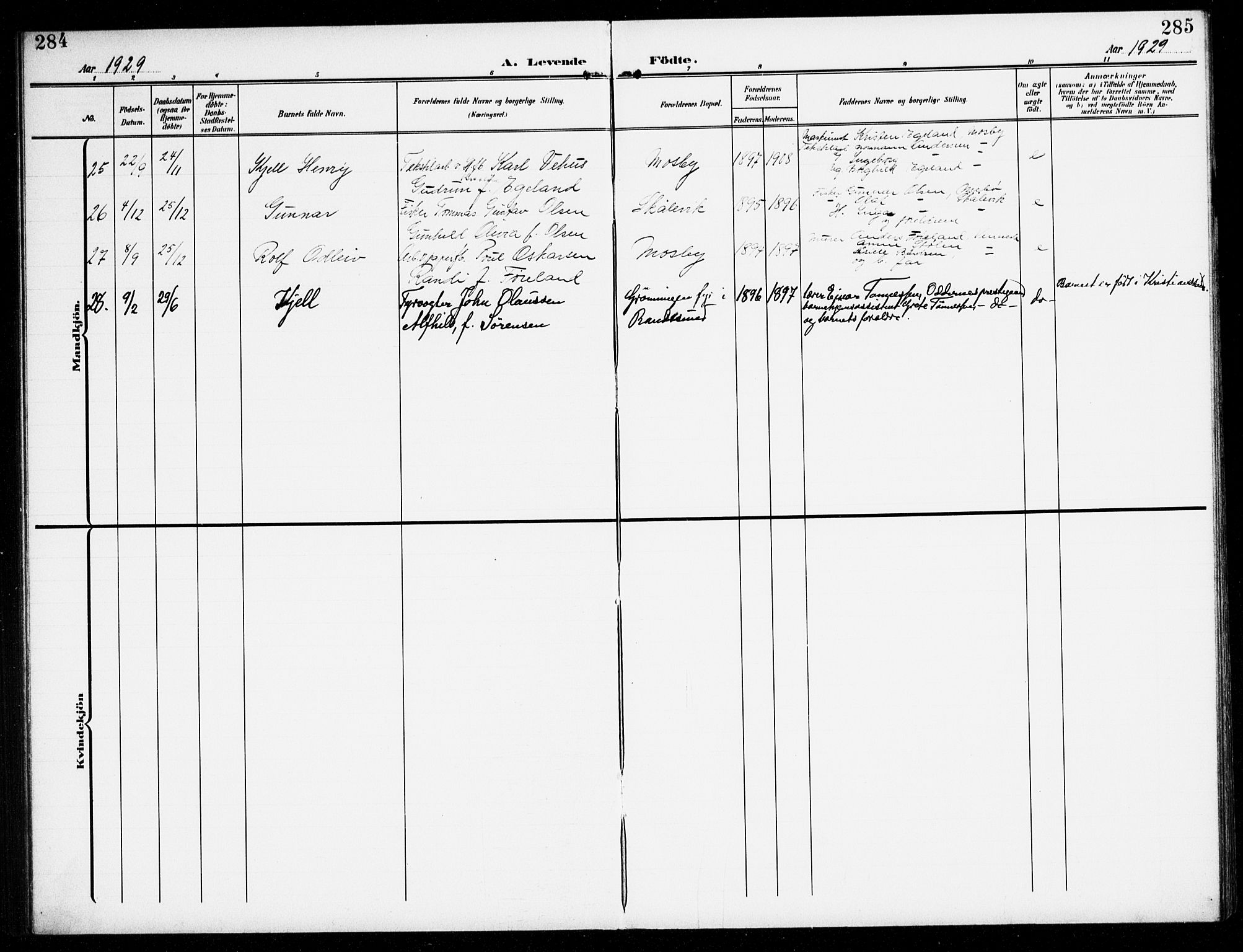 Oddernes sokneprestkontor, SAK/1111-0033/F/Fb/Fba/L0010: Parish register (copy) no. B 10, 1907-1941, p. 284-285