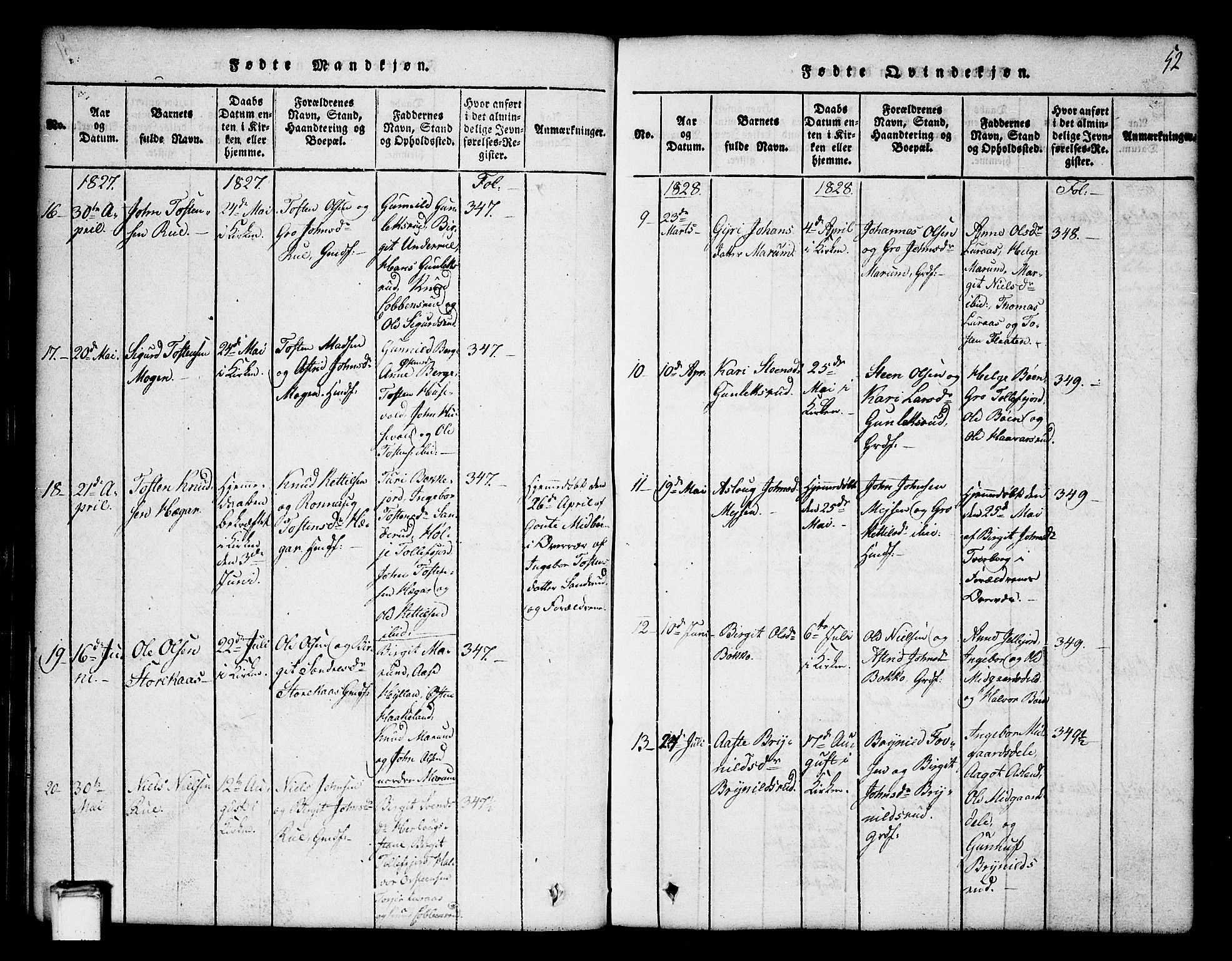 Tinn kirkebøker, AV/SAKO-A-308/G/Ga/L0001: Parish register (copy) no. I 1, 1815-1850, p. 52