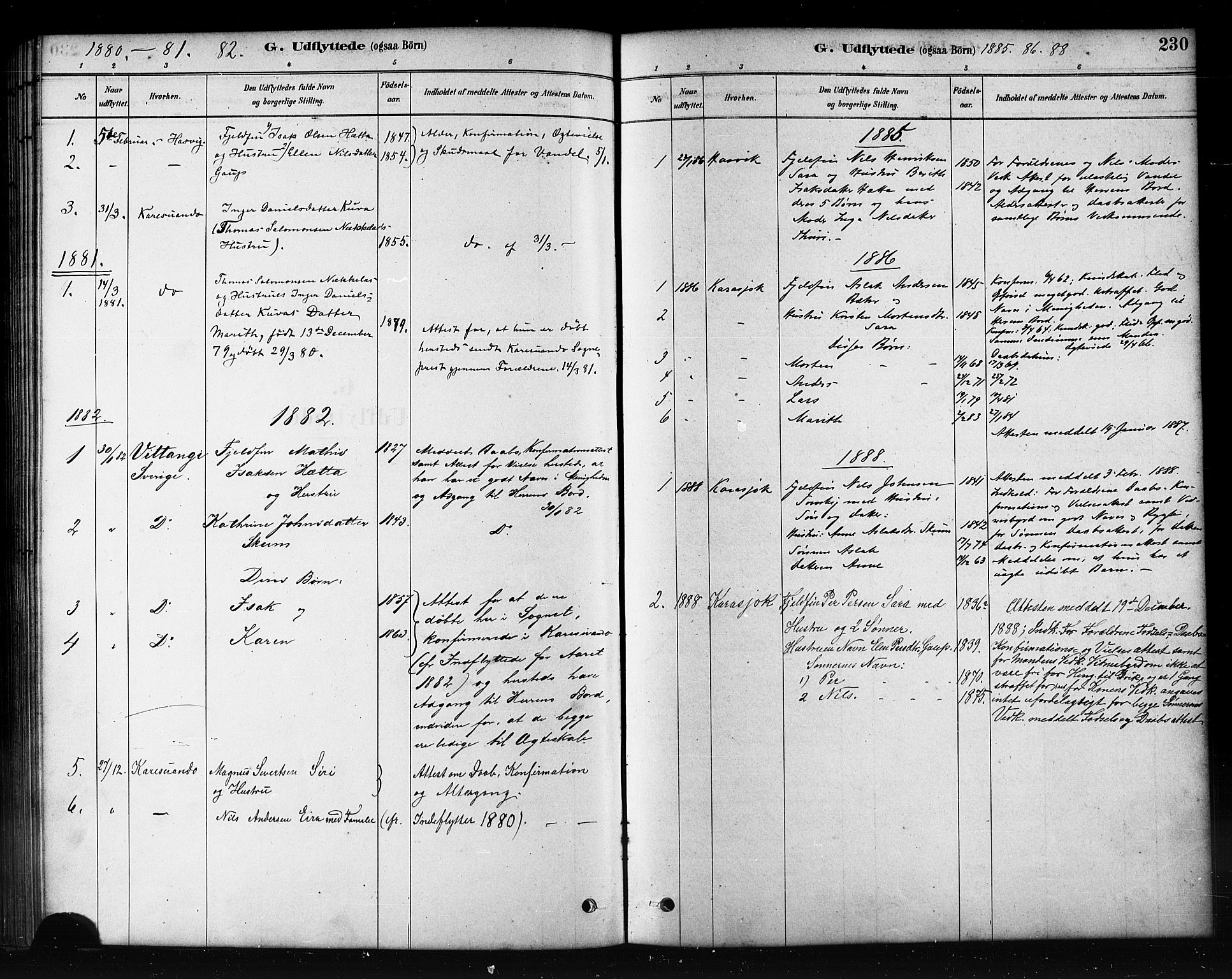 Kautokeino sokneprestembete, SATØ/S-1340/H/Hb/L0002.klokk: Parish register (copy) no. 2, 1877-1896, p. 230