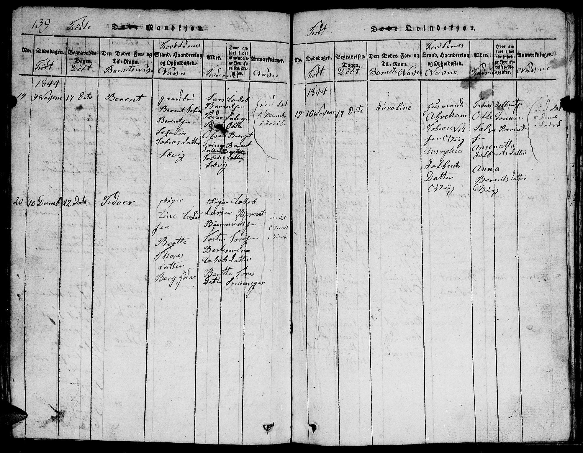 Herad sokneprestkontor, AV/SAK-1111-0018/F/Fb/Fbb/L0001: Parish register (copy) no. B 1, 1815-1852, p. 139