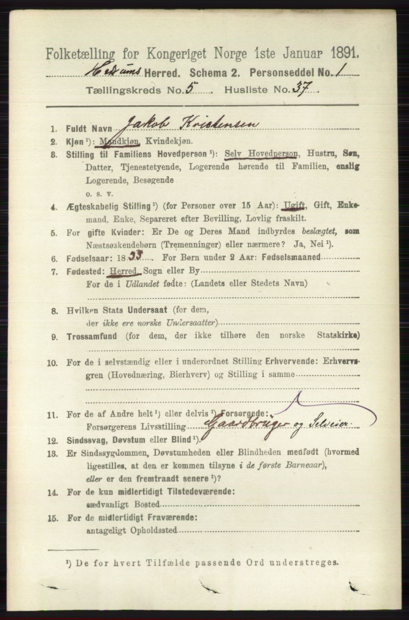 RA, 1891 census for 0727 Hedrum, 1891, p. 2145