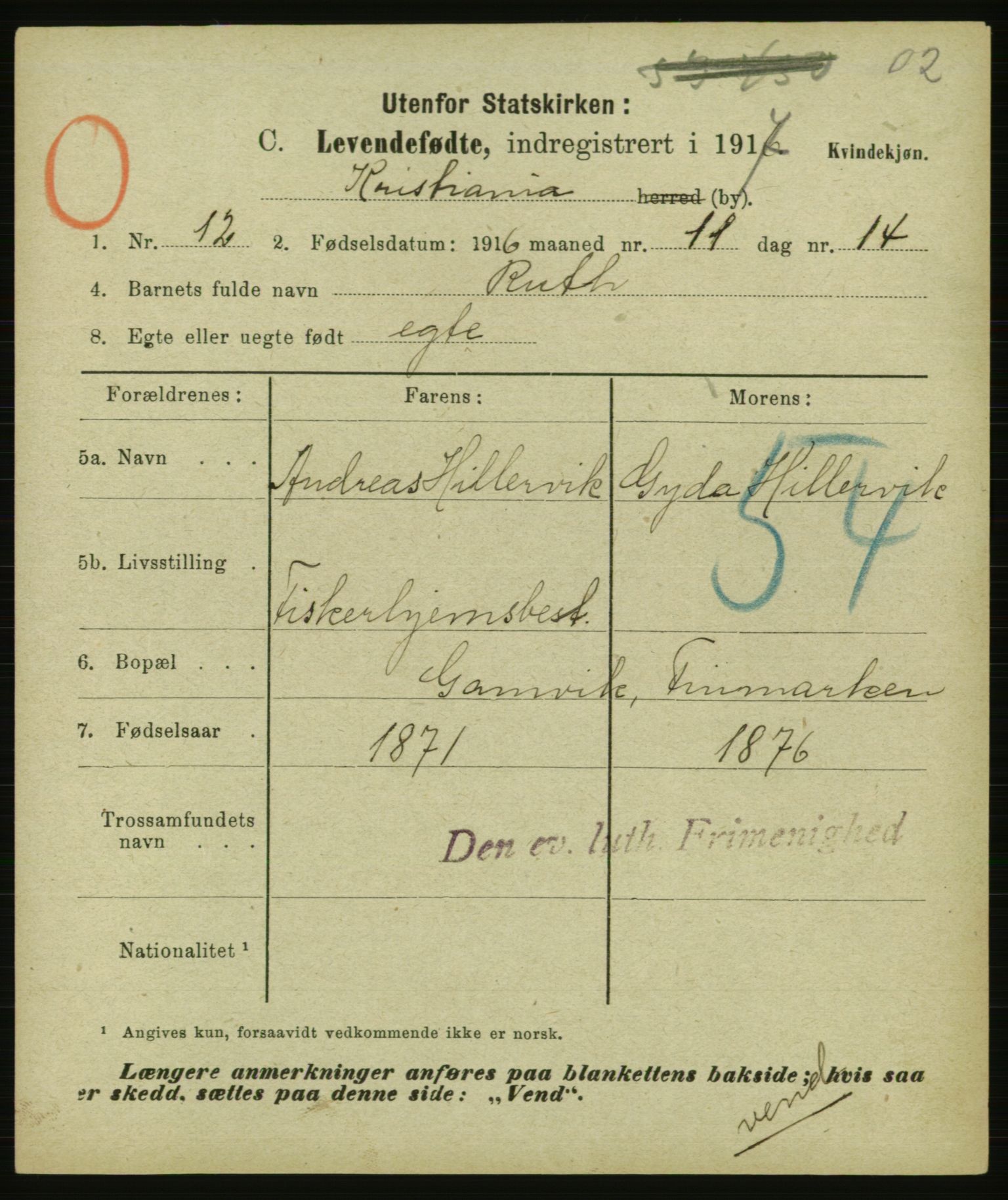 Statistisk sentralbyrå, Sosiodemografiske emner, Befolkning, AV/RA-S-2228/E/L0015: Fødte, gifte, døde dissentere., 1917, p. 1581