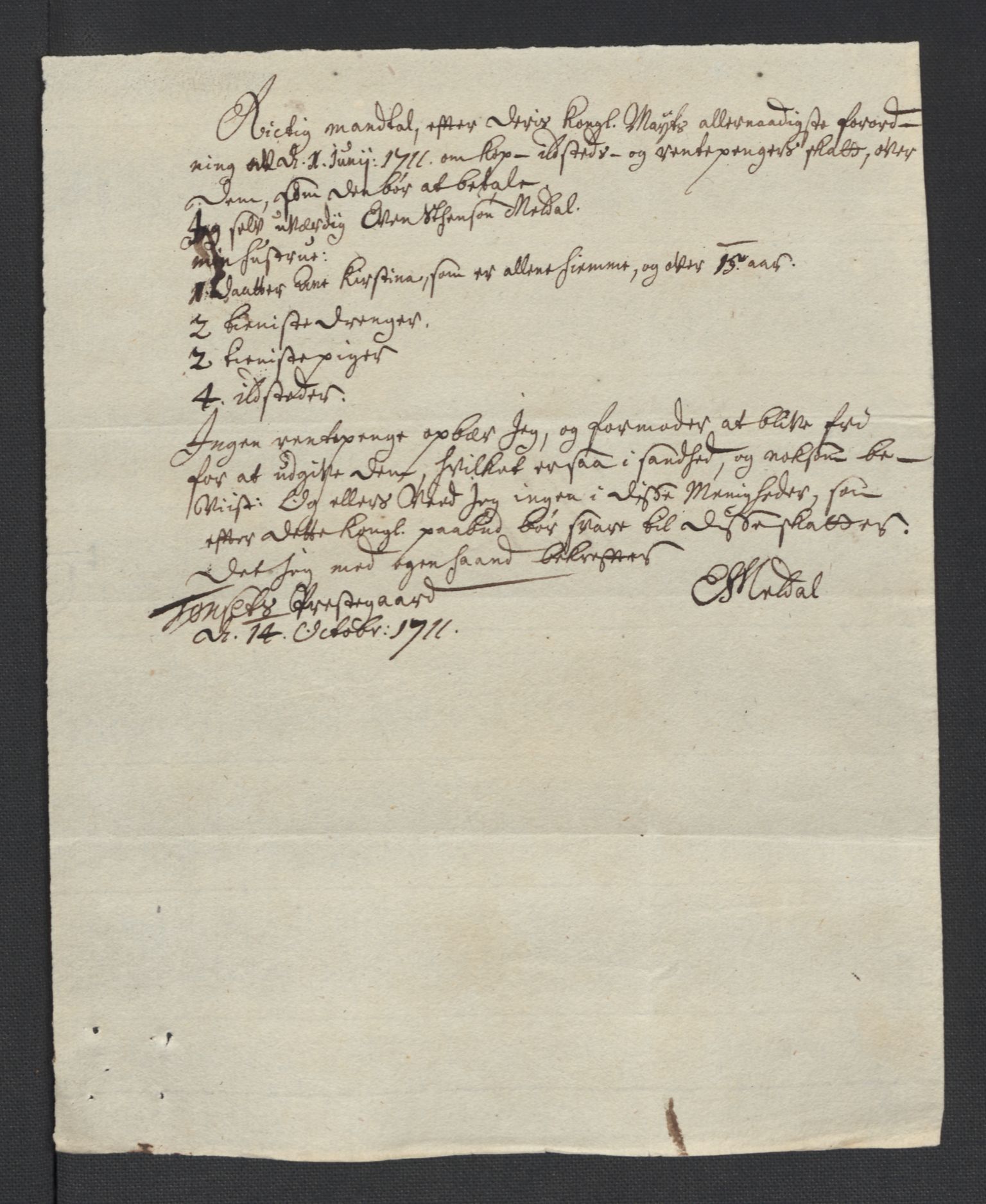 Rentekammeret inntil 1814, Reviderte regnskaper, Fogderegnskap, AV/RA-EA-4092/R13/L0848: Fogderegnskap Solør, Odal og Østerdal, 1711, p. 249