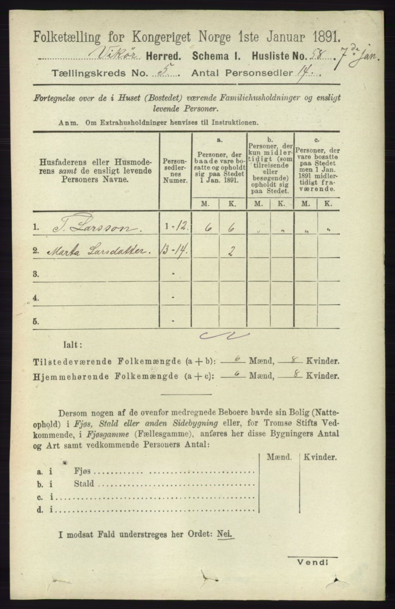 RA, 1891 census for 1238 Vikør, 1891, p. 1415