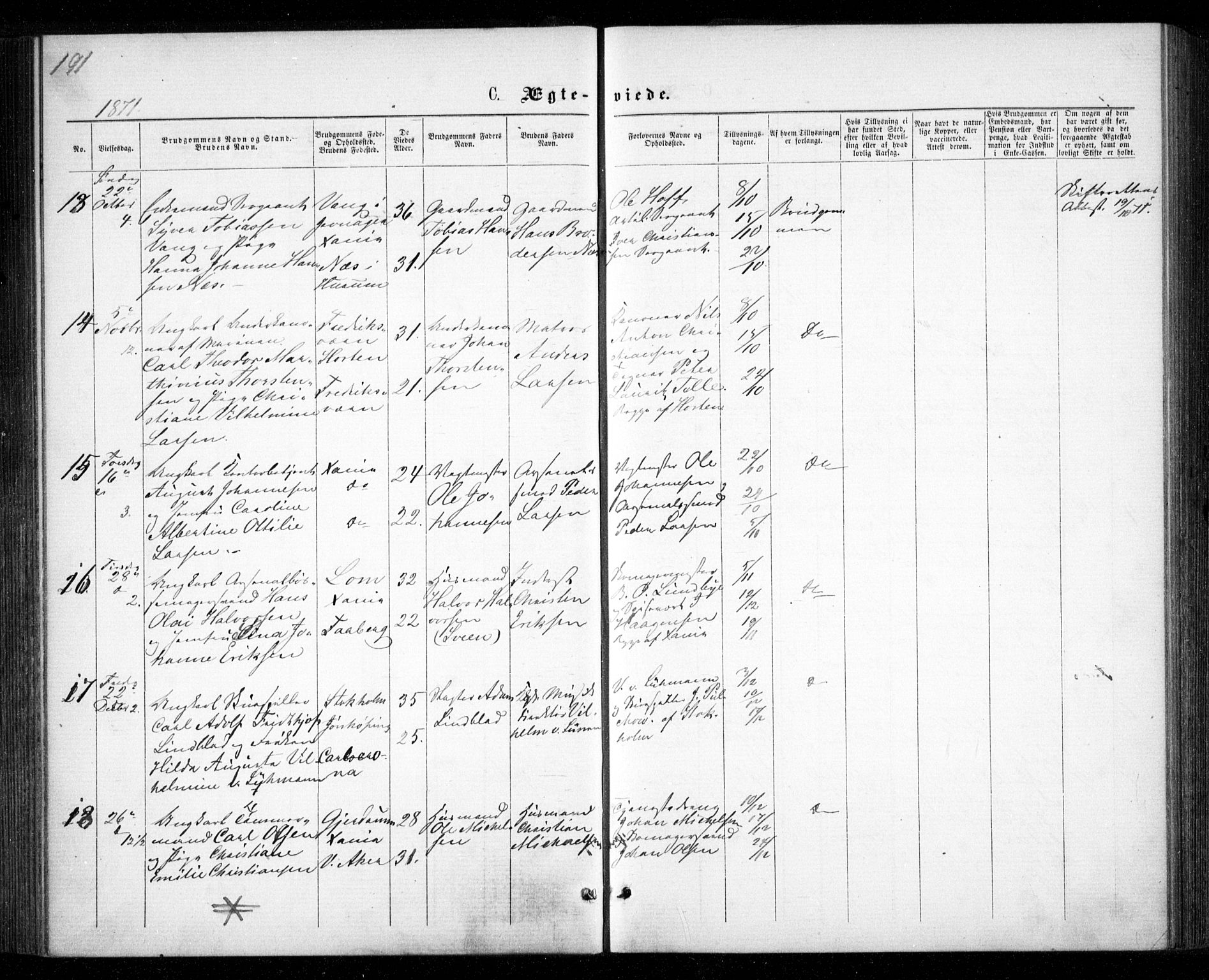 Garnisonsmenigheten Kirkebøker, AV/SAO-A-10846/G/Ga/L0006: Parish register (copy) no. 6, 1860-1880, p. 191