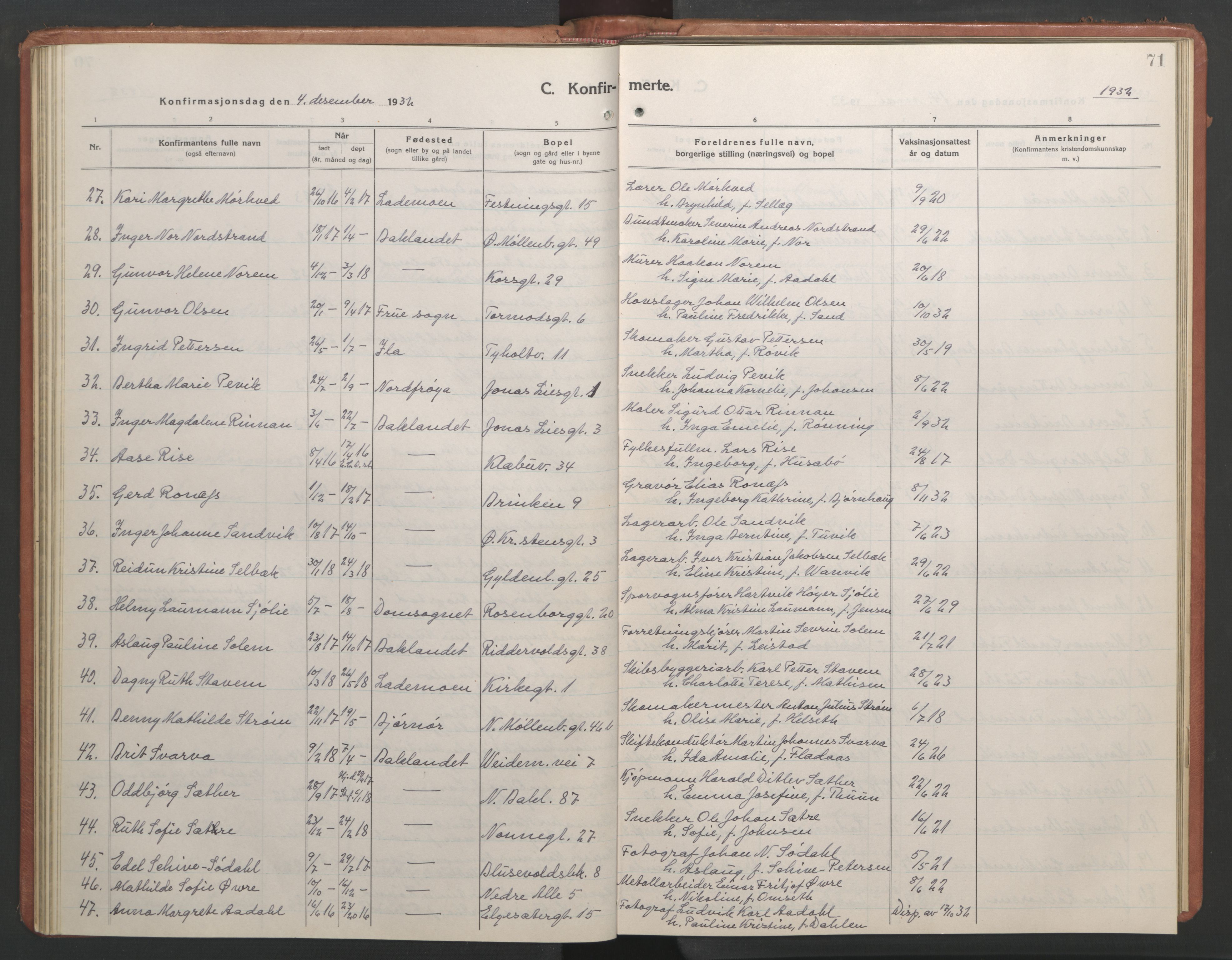 Ministerialprotokoller, klokkerbøker og fødselsregistre - Sør-Trøndelag, AV/SAT-A-1456/604/L0228: Parish register (copy) no. 604C11, 1928-1950, p. 71