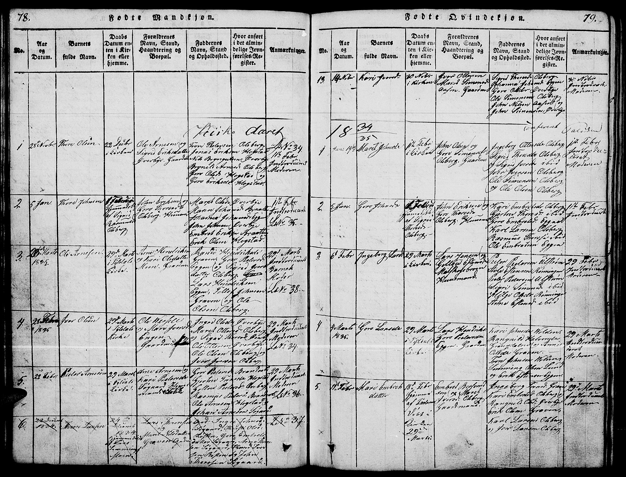 Tynset prestekontor, SAH/PREST-058/H/Ha/Hab/L0004: Parish register (copy) no. 4, 1814-1879, p. 78-79