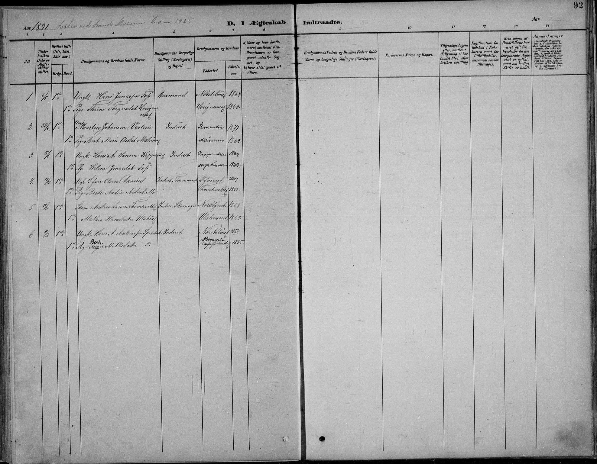 Nordre Land prestekontor, SAH/PREST-124/H/Ha/Hab/L0013: Parish register (copy) no. 13, 1891-1904, p. 92