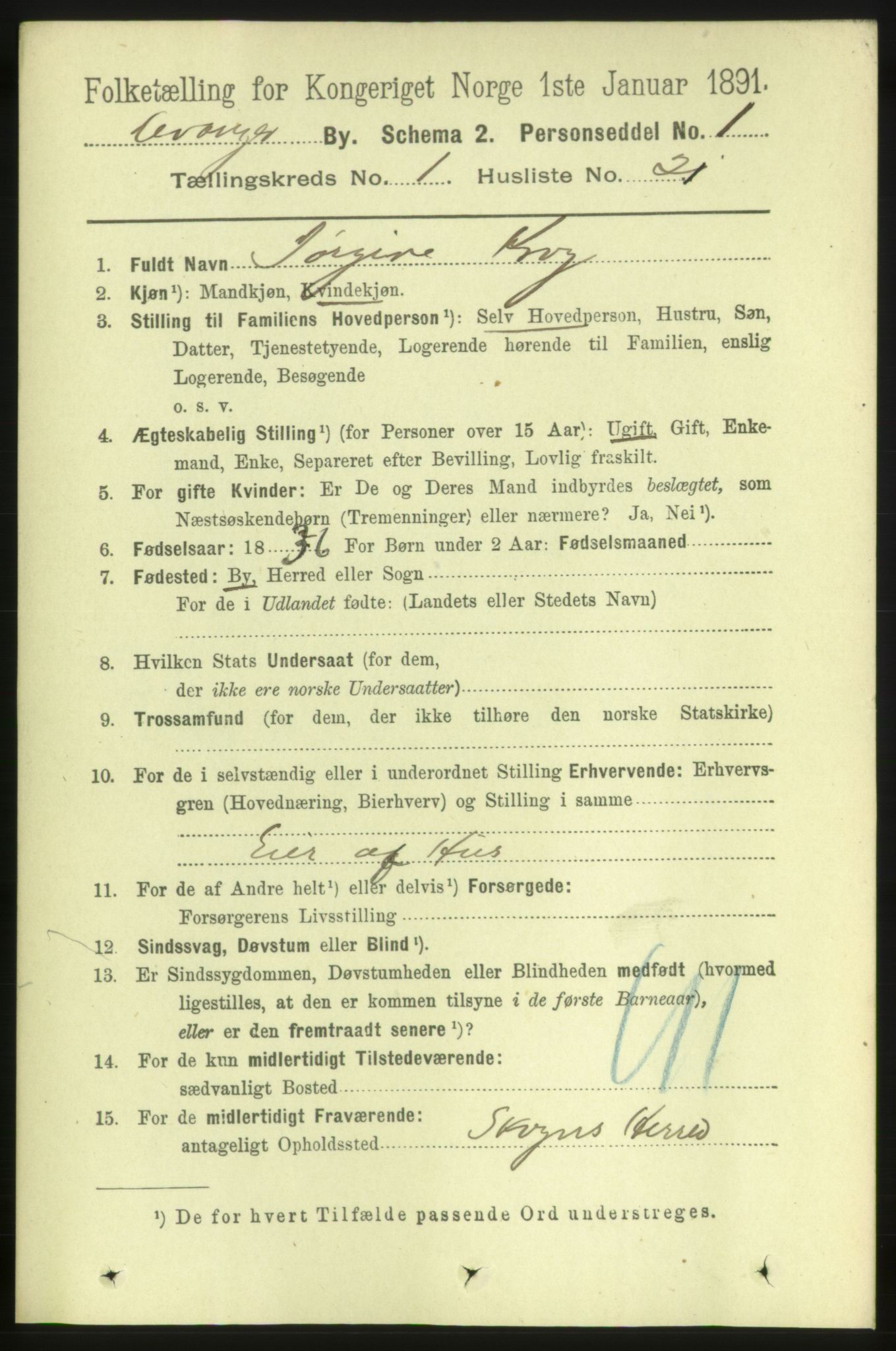 RA, 1891 census for 1701 Levanger, 1891, p. 281