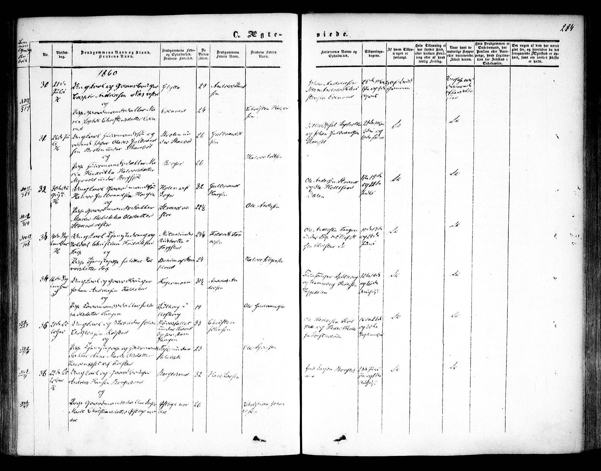 Høland prestekontor Kirkebøker, SAO/A-10346a/F/Fa/L0010: Parish register (official) no. I 10, 1854-1861, p. 284