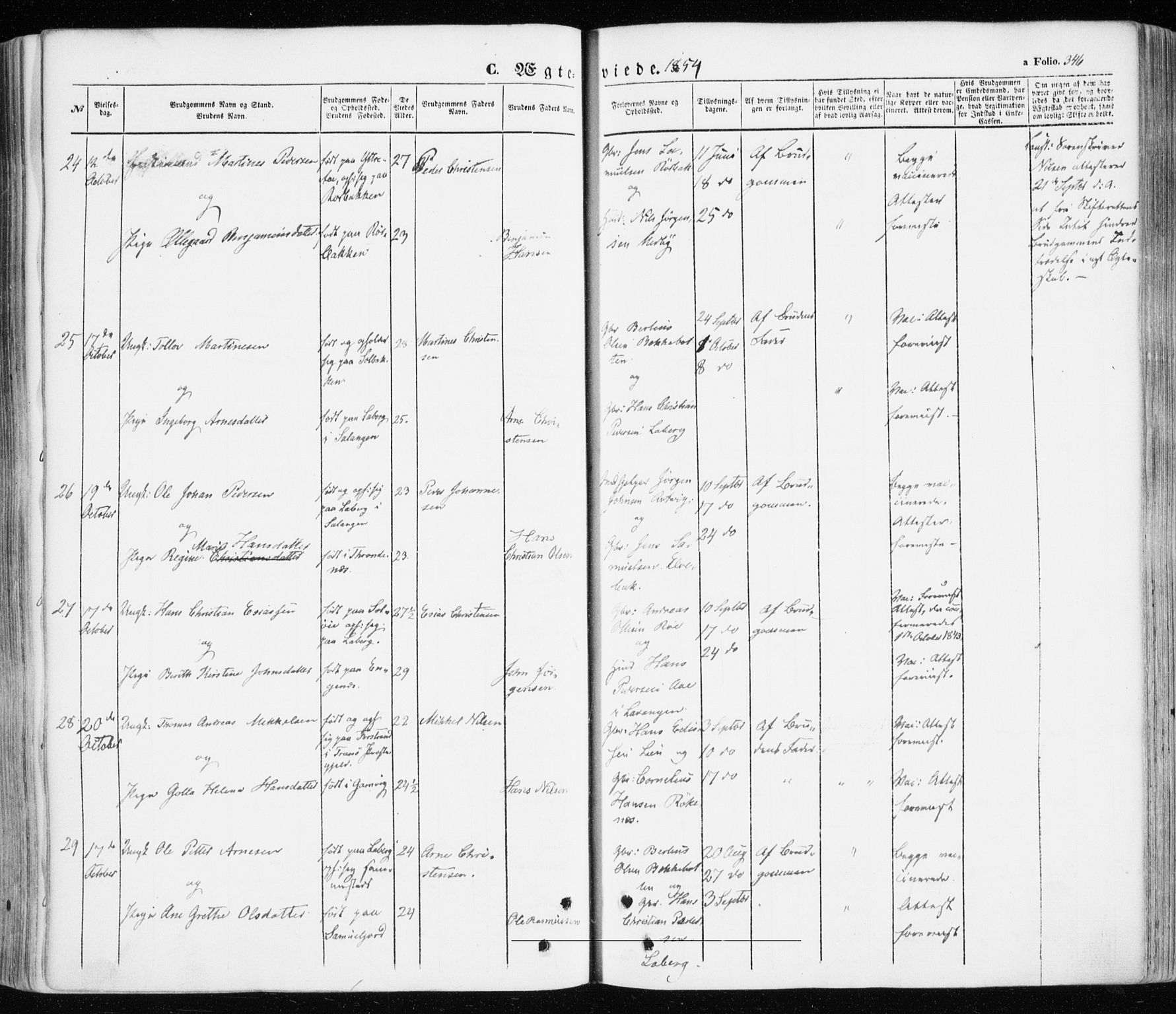 Ibestad sokneprestembete, SATØ/S-0077/H/Ha/Haa/L0008kirke: Parish register (official) no. 8, 1850-1859, p. 346
