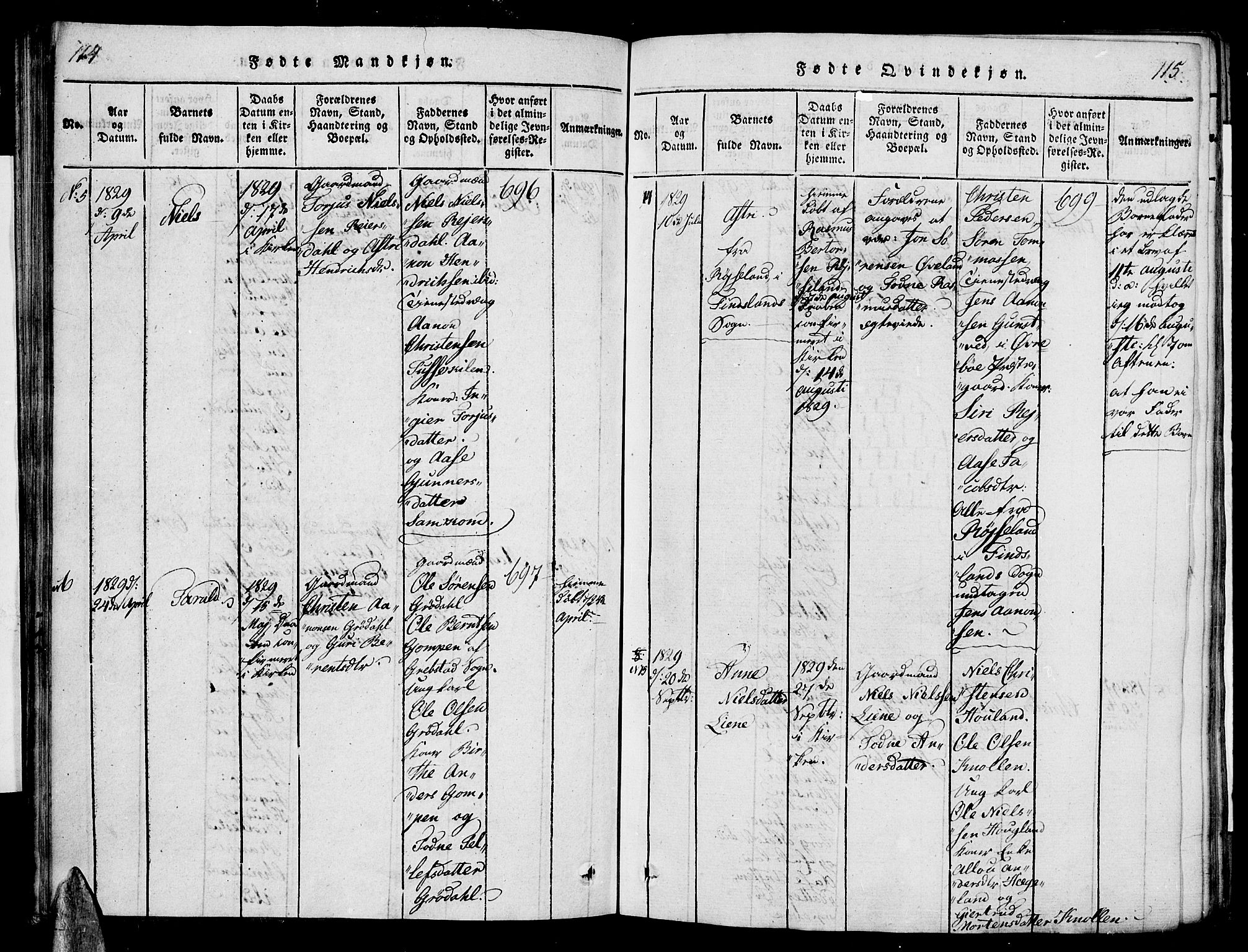 Vennesla sokneprestkontor, AV/SAK-1111-0045/Fa/Fac/L0003: Parish register (official) no. A 3, 1820-1834, p. 114-115