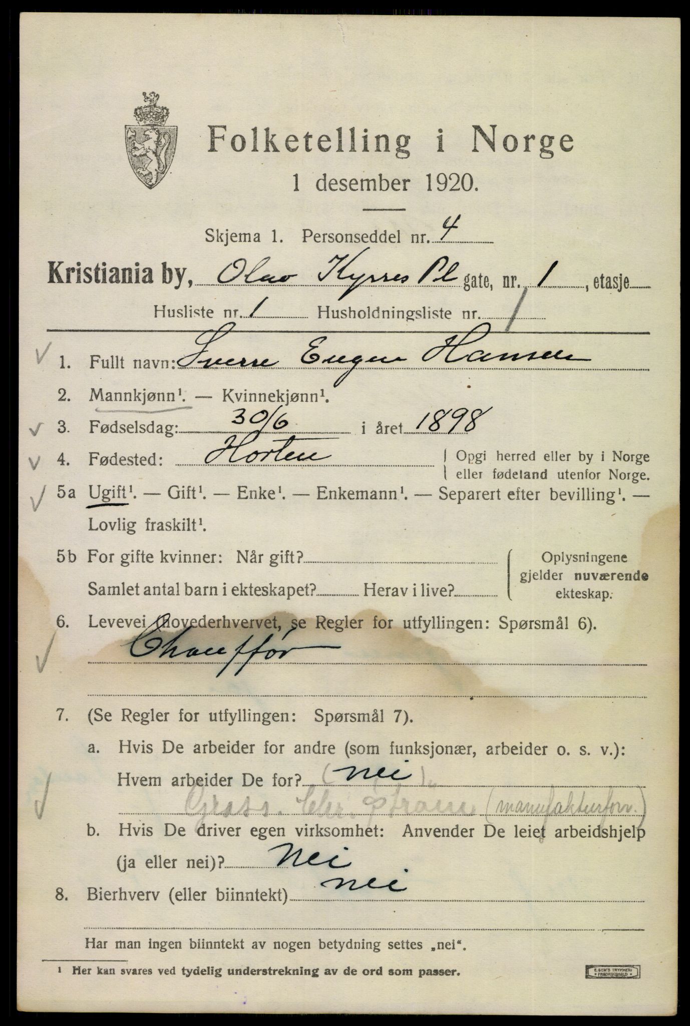 SAO, 1920 census for Kristiania, 1920, p. 432853