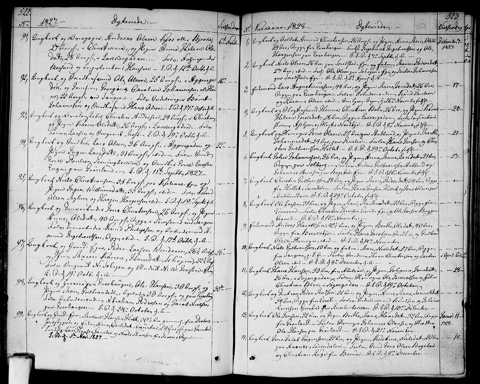 Aker prestekontor kirkebøker, SAO/A-10861/F/L0012: Parish register (official) no. 12, 1819-1828, p. 522-523
