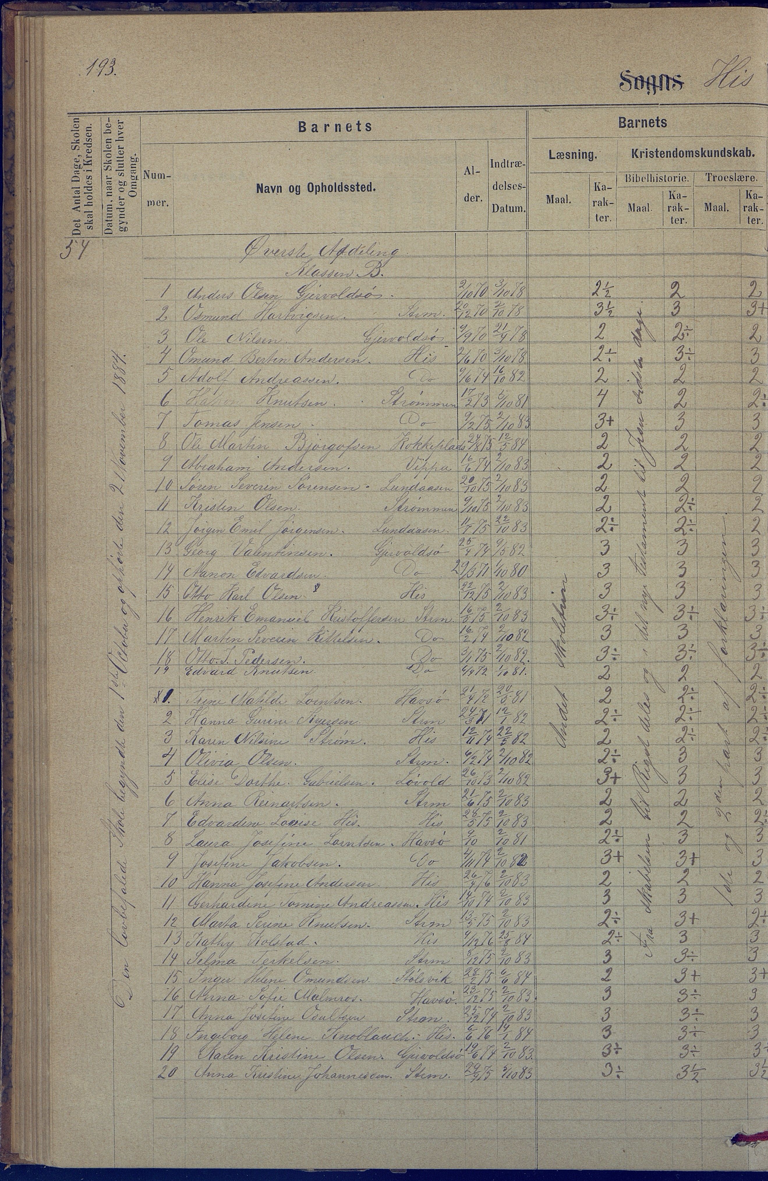 Hisøy kommune frem til 1991, AAKS/KA0922-PK/31/L0005: Skoleprotokoll, 1877-1892, p. 193