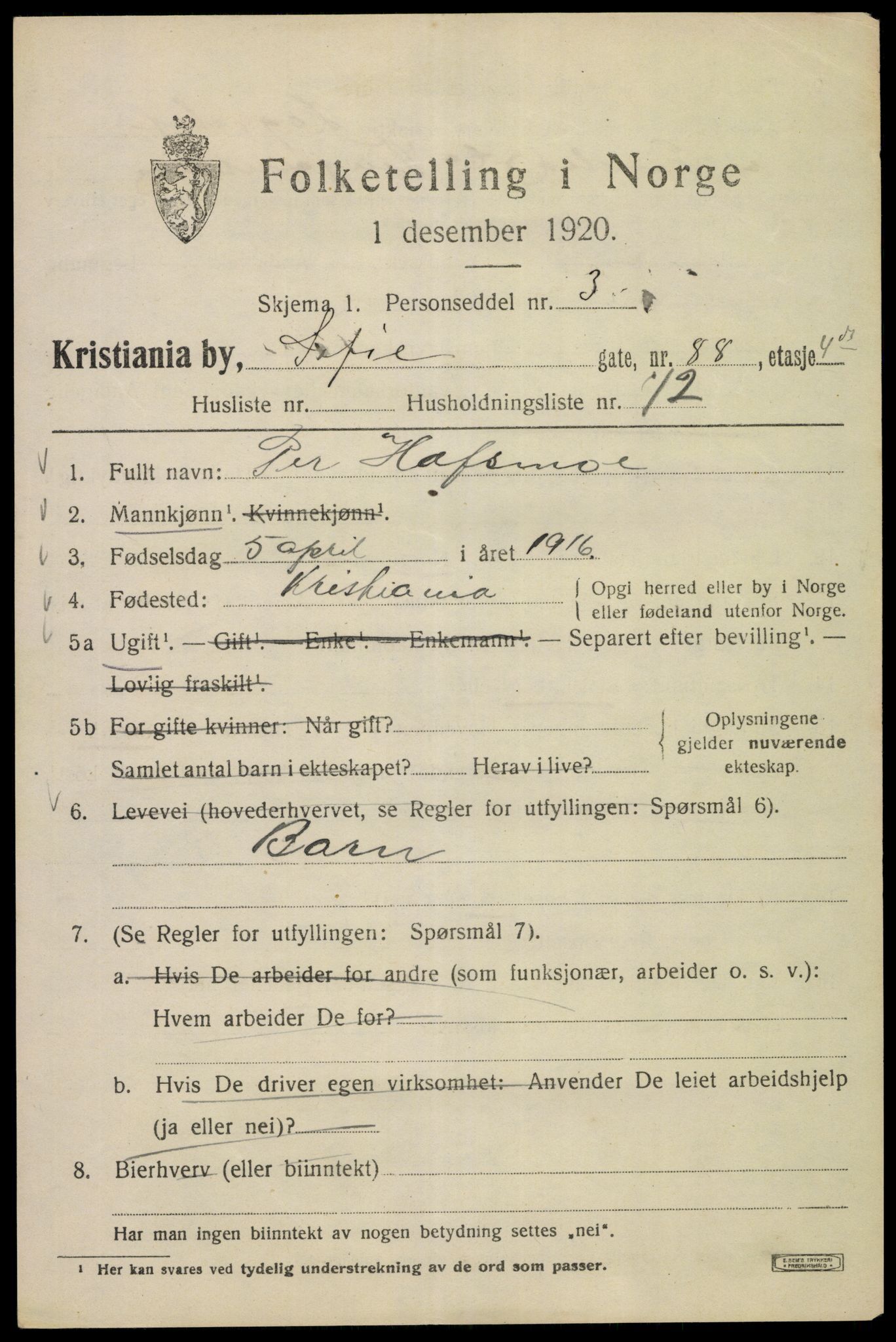 SAO, 1920 census for Kristiania, 1920, p. 526757