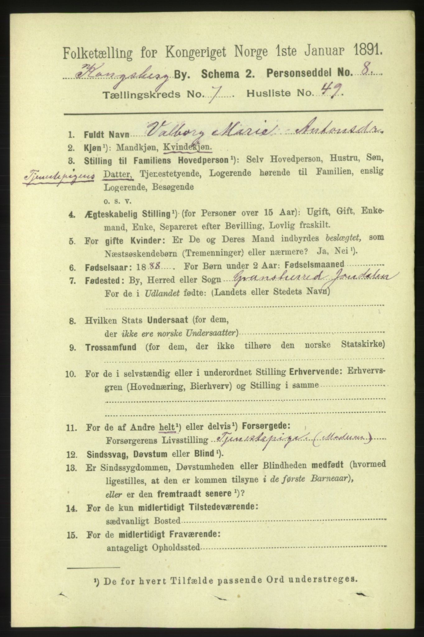 RA, 1891 census for 0604 Kongsberg, 1891, p. 5485