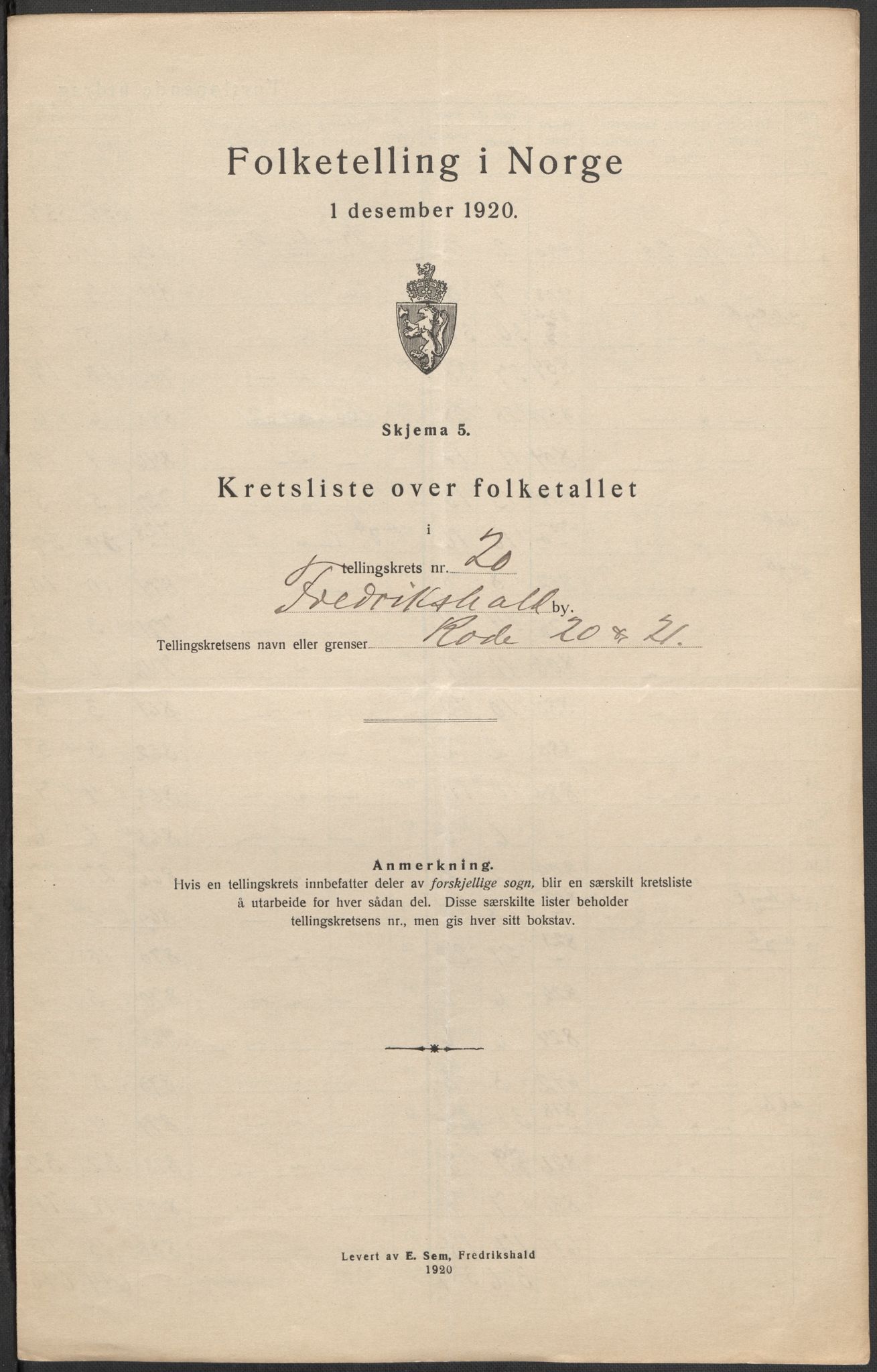 SAO, 1920 census for Fredrikshald, 1920, p. 63