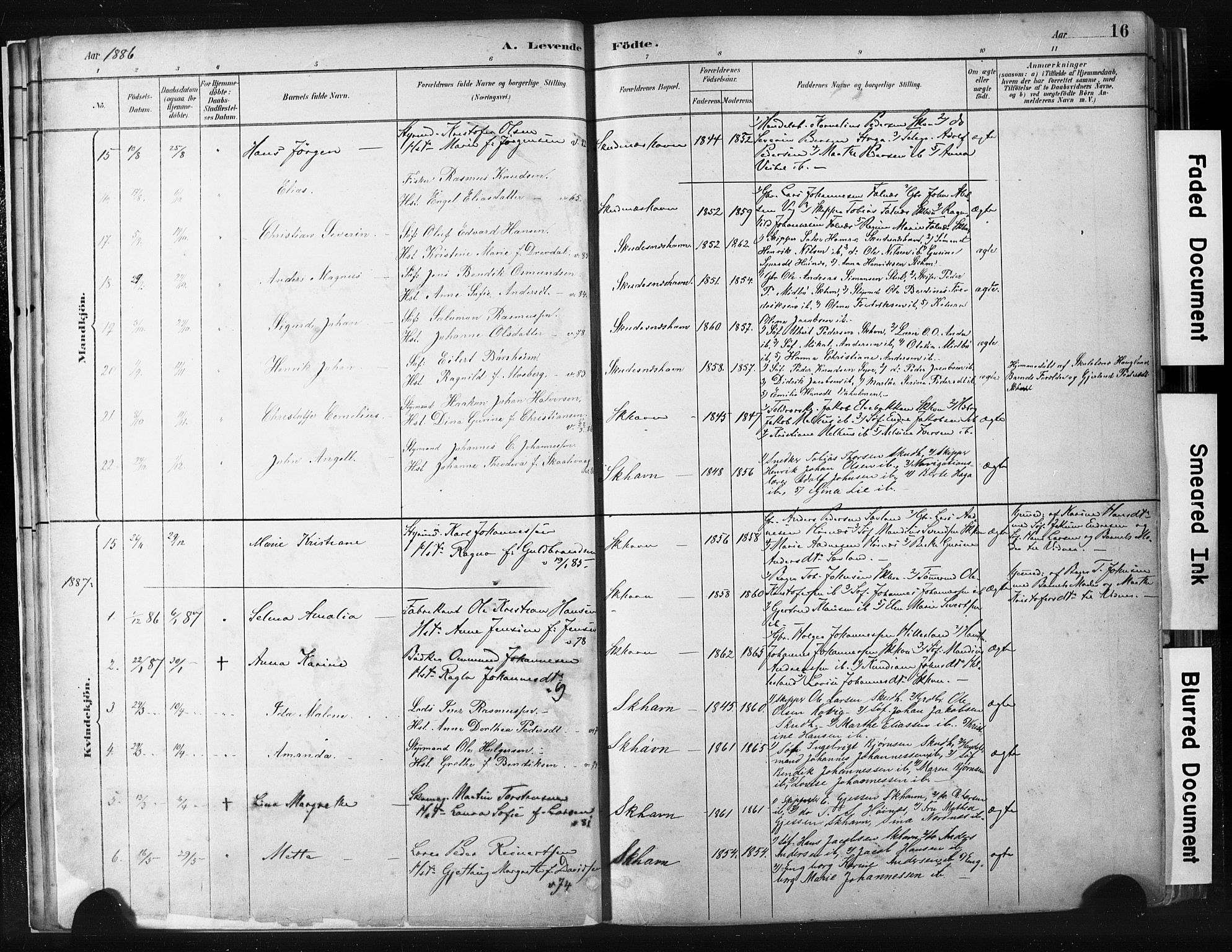 Skudenes sokneprestkontor, AV/SAST-A -101849/H/Ha/Haa/L0008: Parish register (official) no. A 5, 1882-1912, p. 16