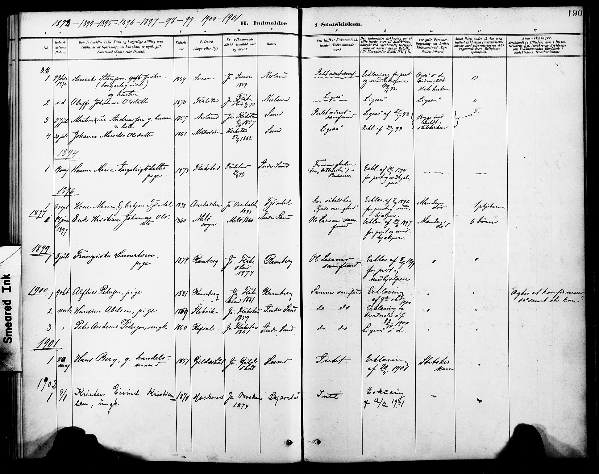 Ministerialprotokoller, klokkerbøker og fødselsregistre - Nordland, AV/SAT-A-1459/885/L1205: Parish register (official) no. 885A06, 1892-1905, p. 190