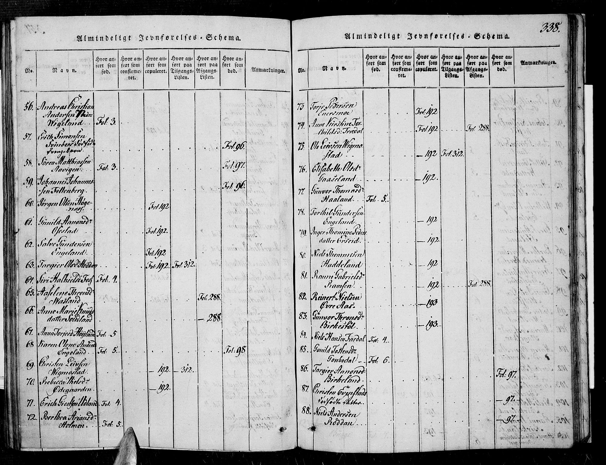 Sør-Audnedal sokneprestkontor, AV/SAK-1111-0039/F/Fa/Fab/L0005: Parish register (official) no. A 5, 1816-1830, p. 338