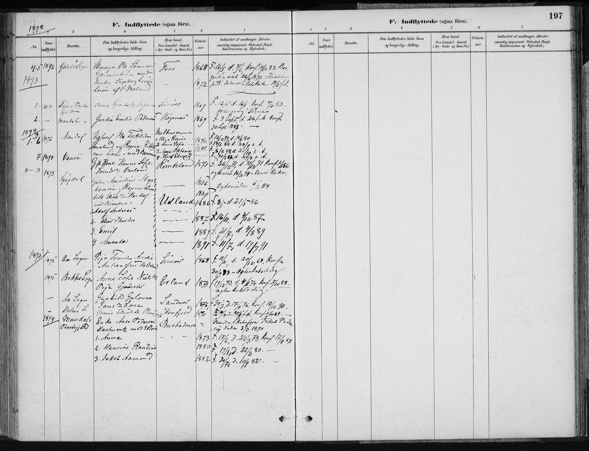 Sør-Audnedal sokneprestkontor, AV/SAK-1111-0039/F/Fa/Fab/L0009: Parish register (official) no. A 9, 1880-1895, p. 197