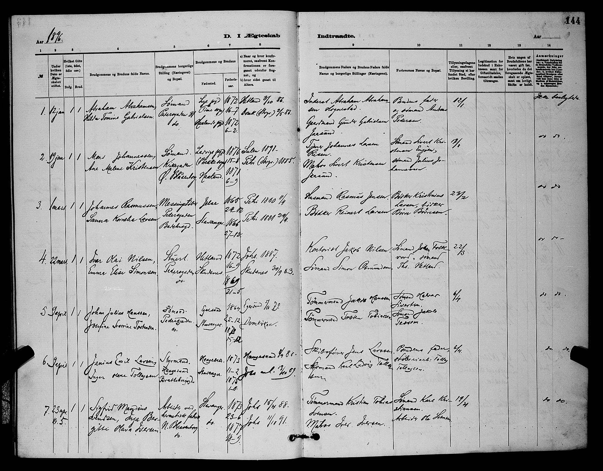 St. Johannes sokneprestkontor, AV/SAST-A-101814/001/30/30BB/L0001: Parish register (copy) no. B 1, 1885-1897, p. 144